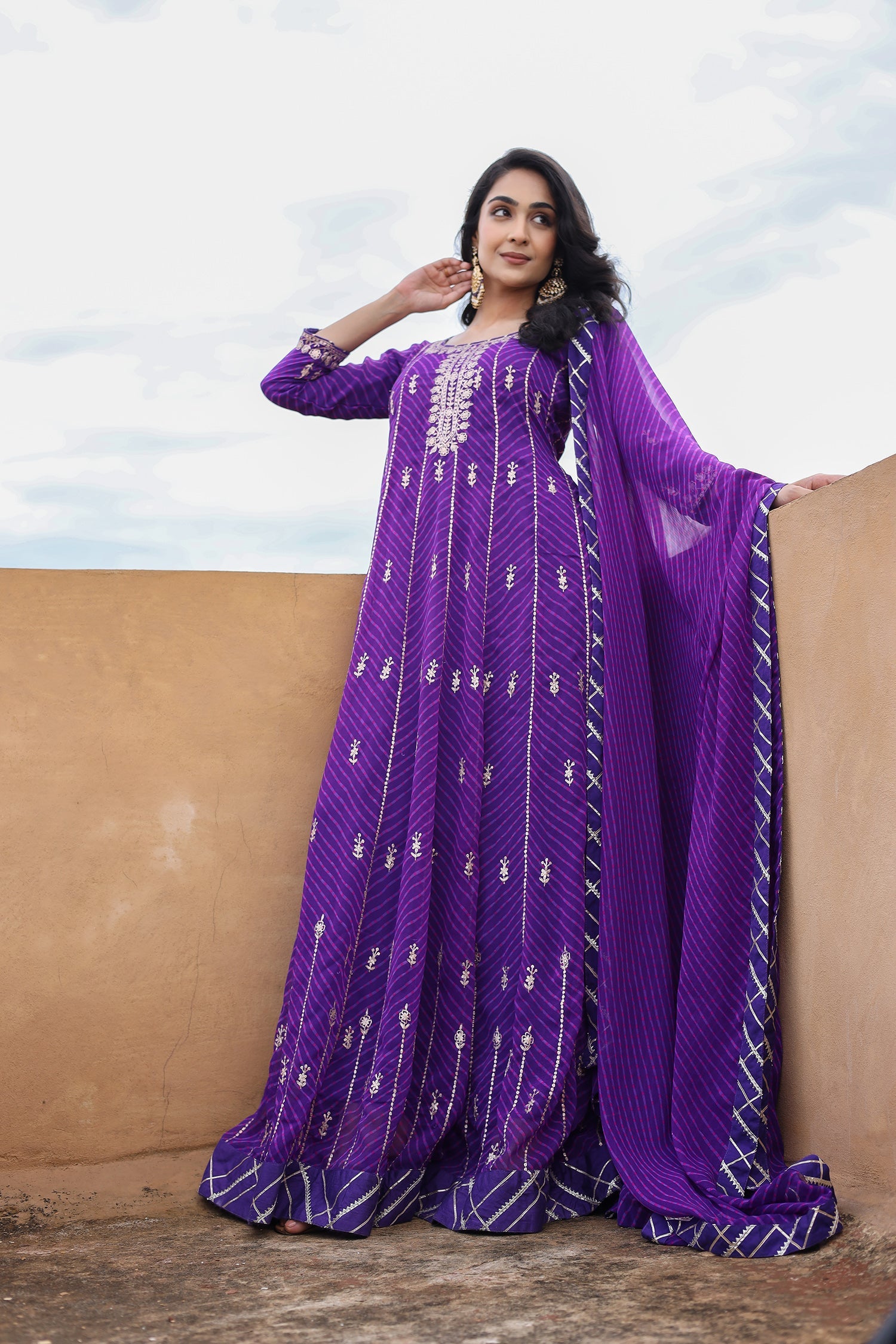 Mothra Georgette Anarkali Suit Embroidered with Pittan work