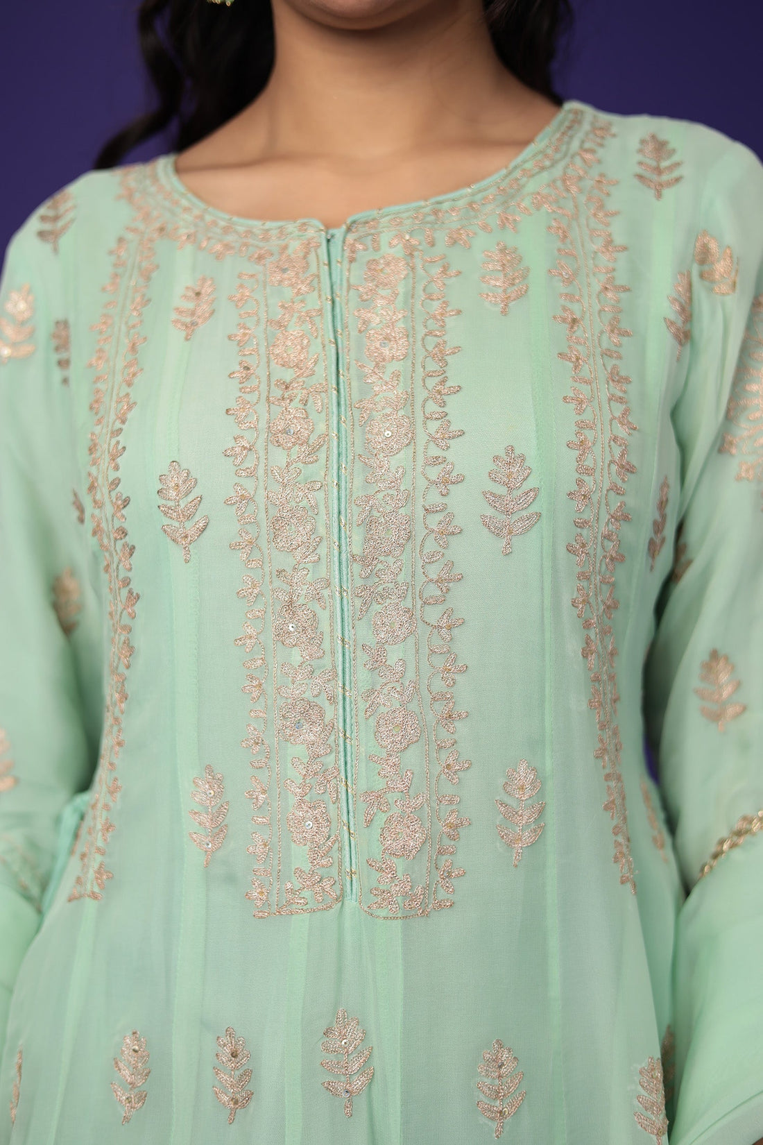 Anarkali Organza Suit with Pittan work
