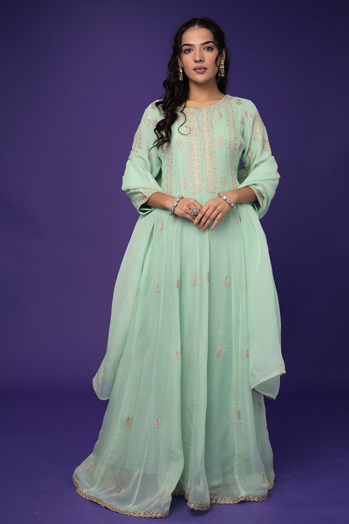 Anarkali Organza Suit with Pittan work