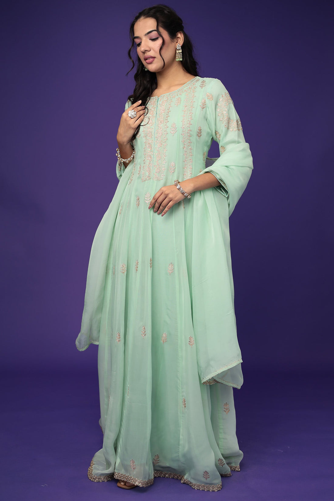 Anarkali Organza Suit with Pittan work