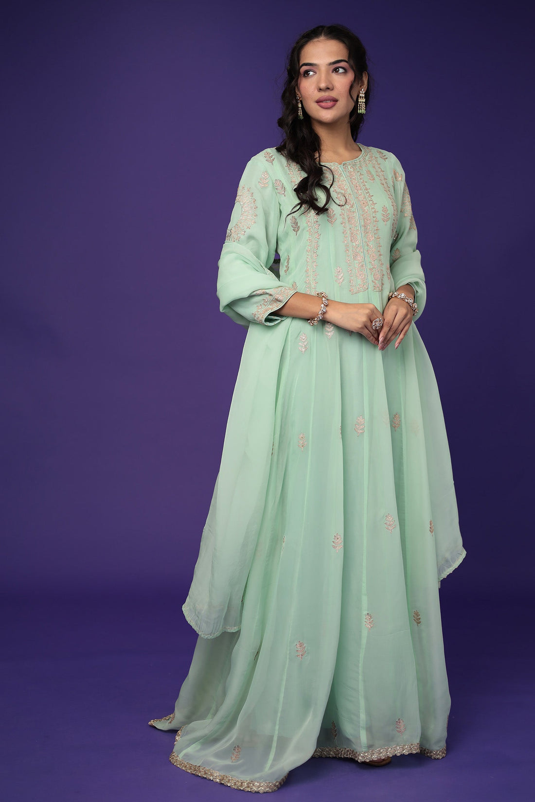 Anarkali Organza Suit with Pittan work