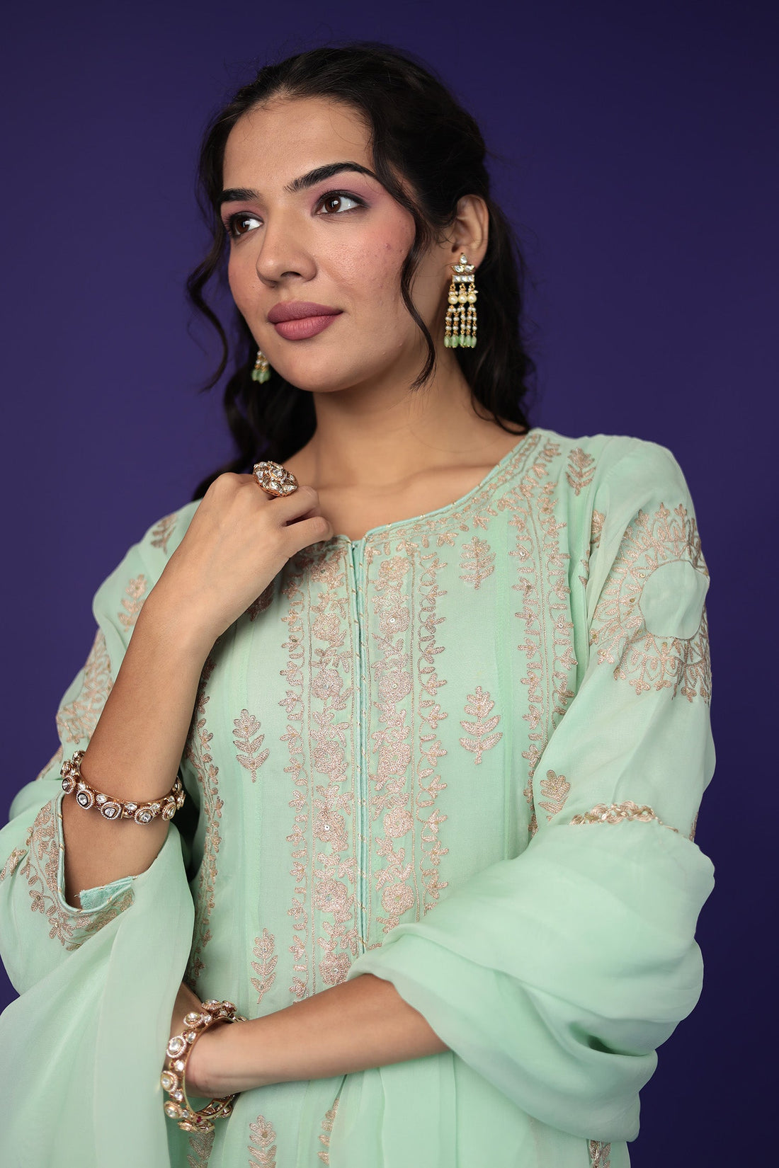 Anarkali Organza Suit with Pittan work