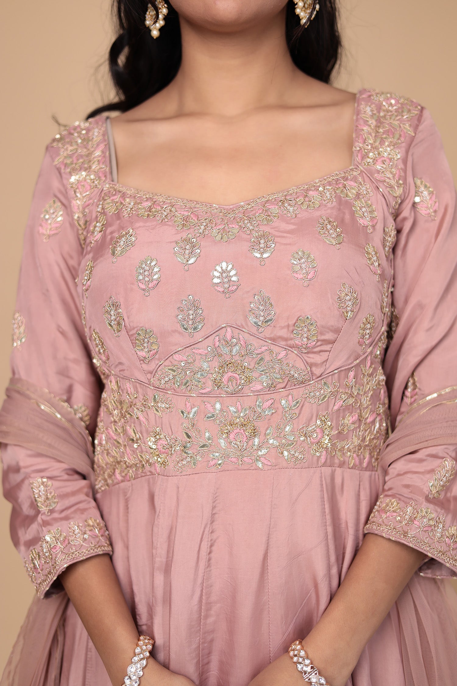 Anarkali Silk Suit with Gota Patti and Thread work