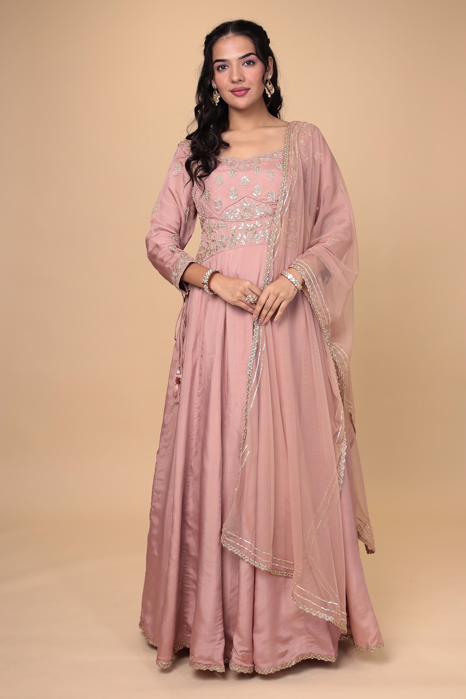 Anarkali Silk Suit with Gota Patti and Thread work