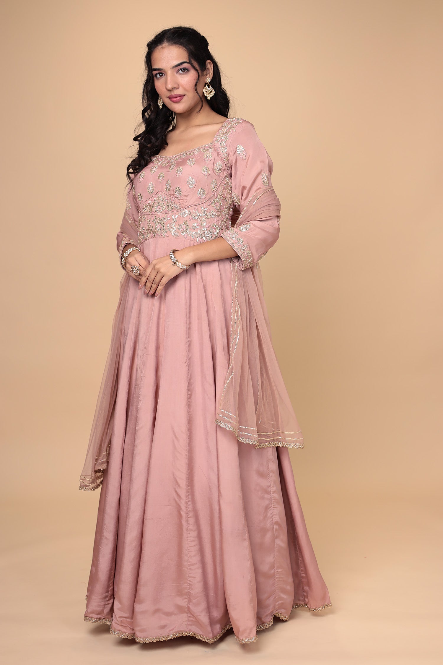 Anarkali Silk Suit with Gota Patti and Thread work