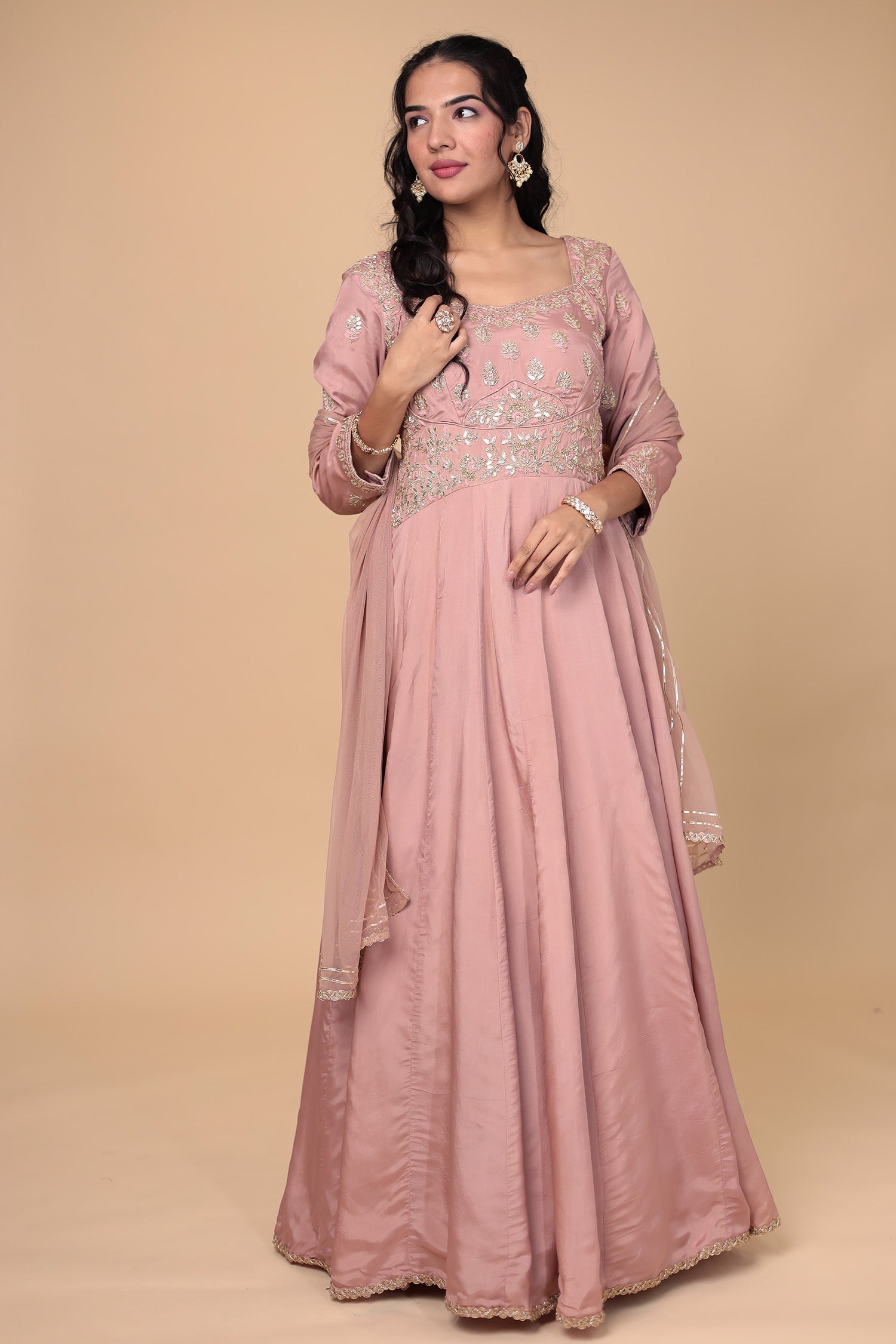 Anarkali Silk Suit with Gota Patti and Thread work