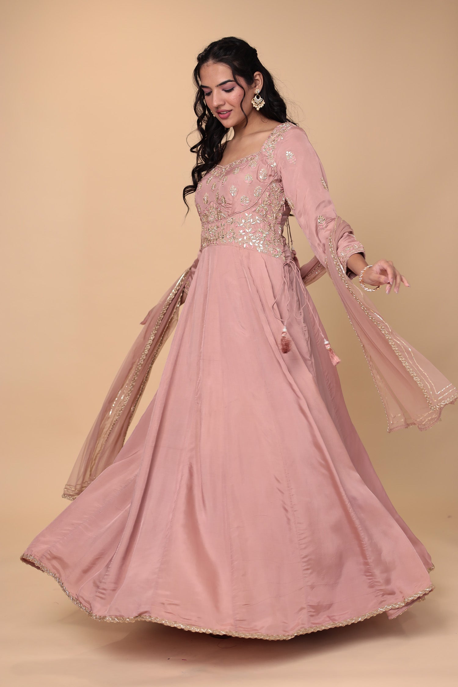 Anarkali Silk Suit with Gota Patti and Thread work