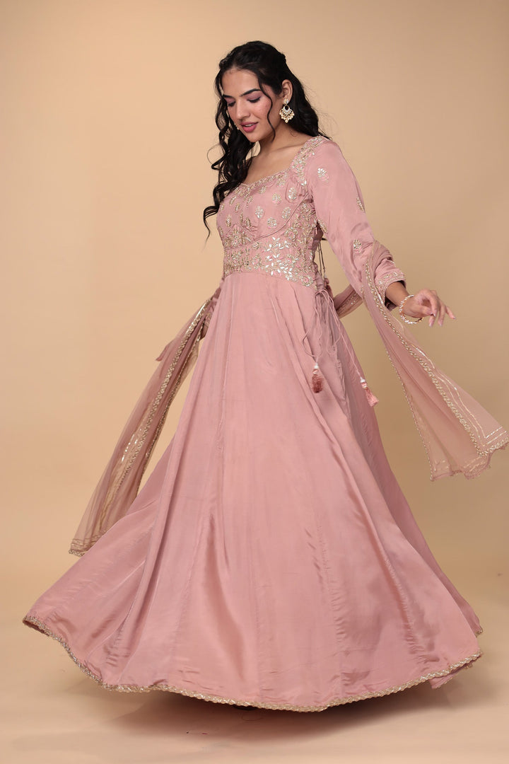 Anarkali Silk Suit with Gota Patti and Thread work