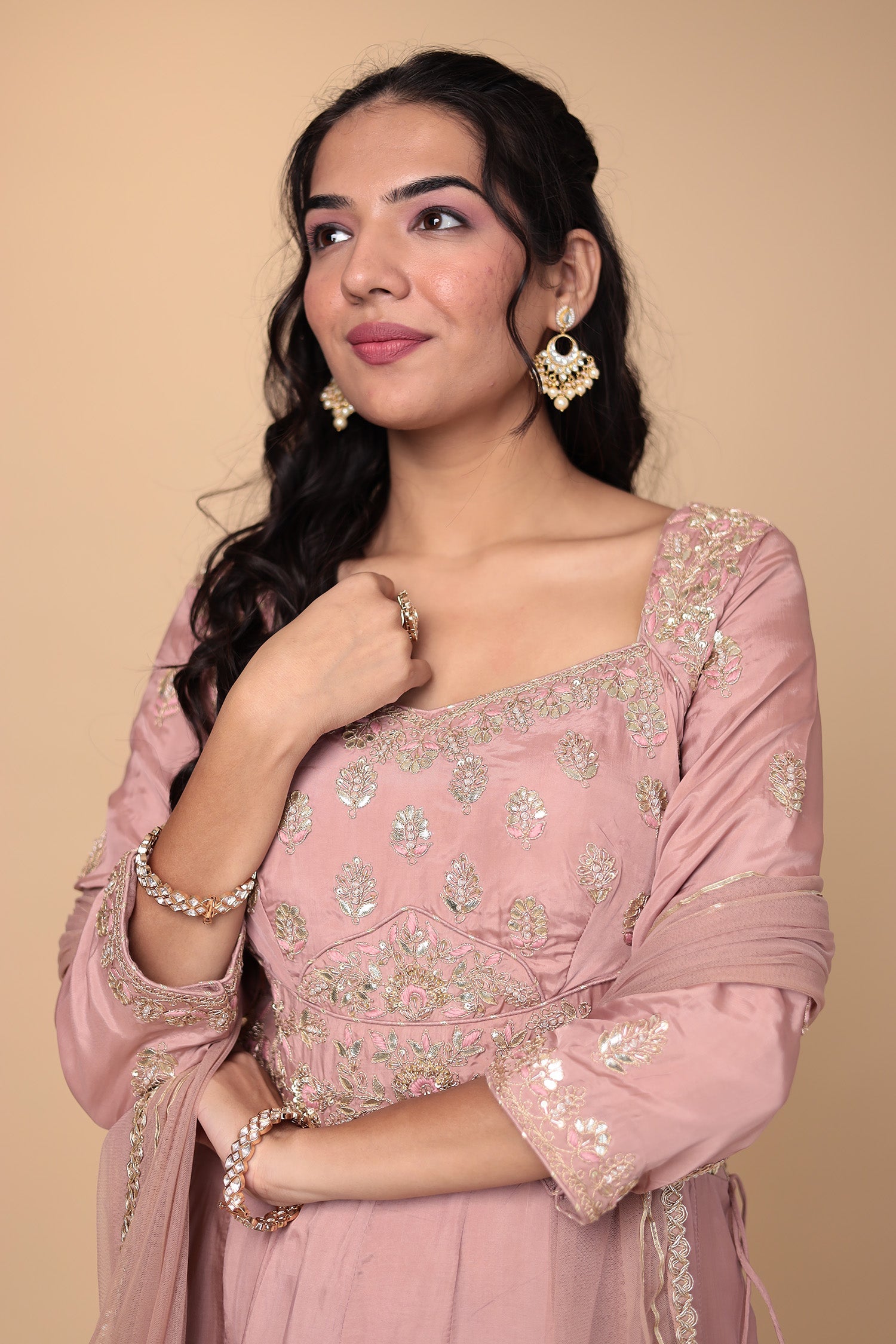 Anarkali Silk Suit with Gota Patti and Thread work