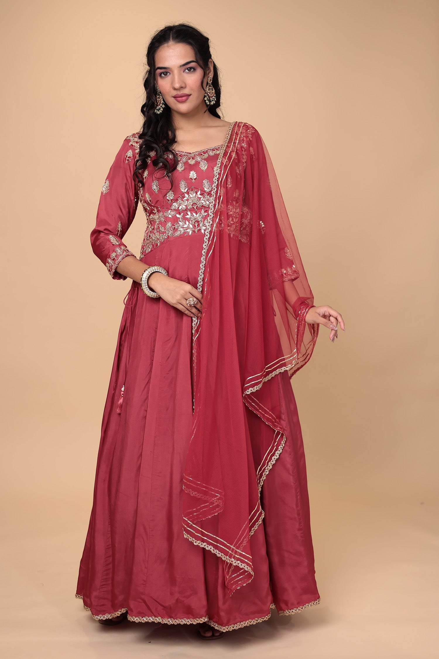 Anarkali Silk Suit with Gota Patti and Thread work