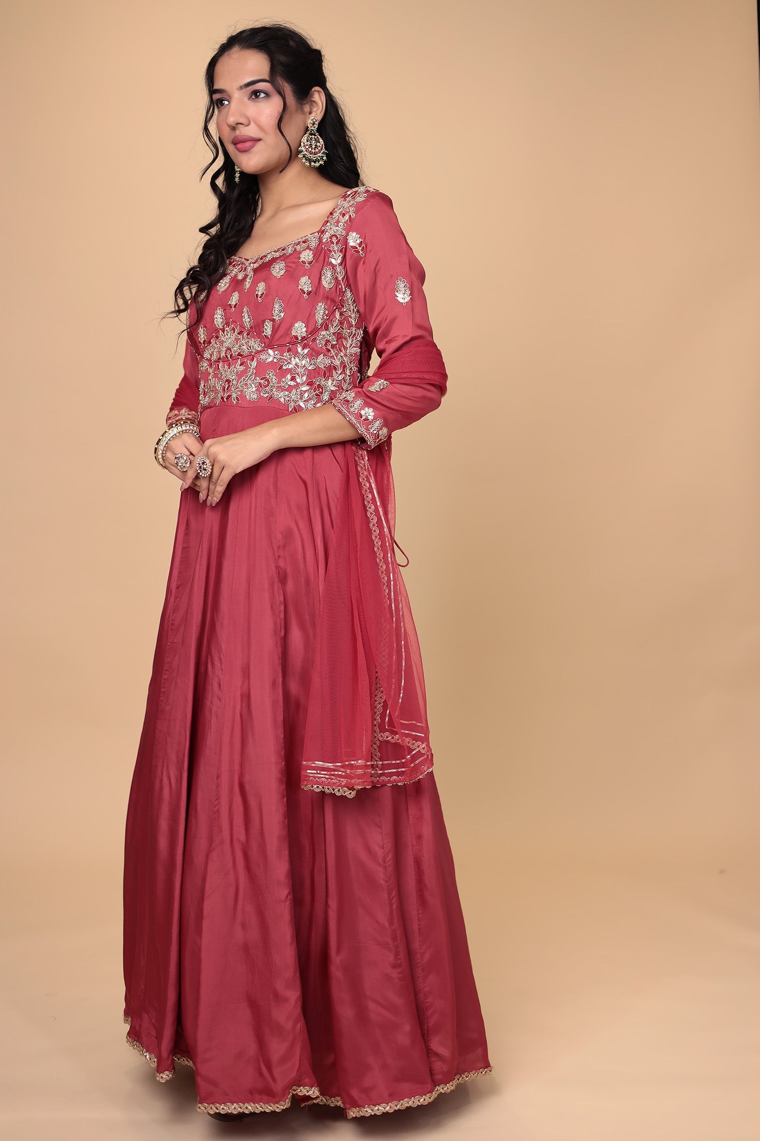 Anarkali Silk Suit with Gota Patti and Thread work