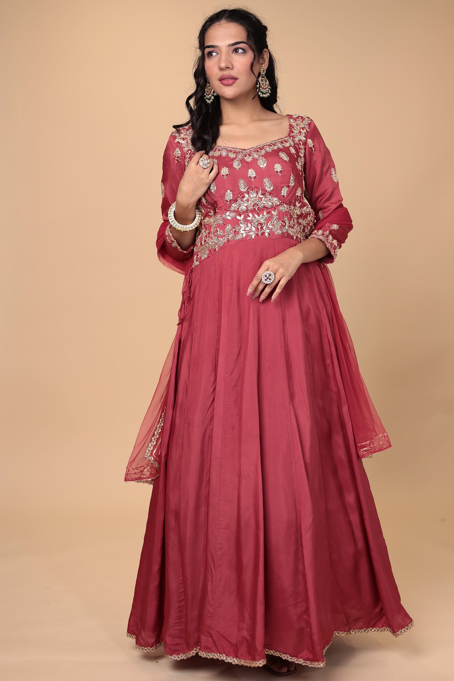 Anarkali Silk Suit with Gota Patti and Thread work