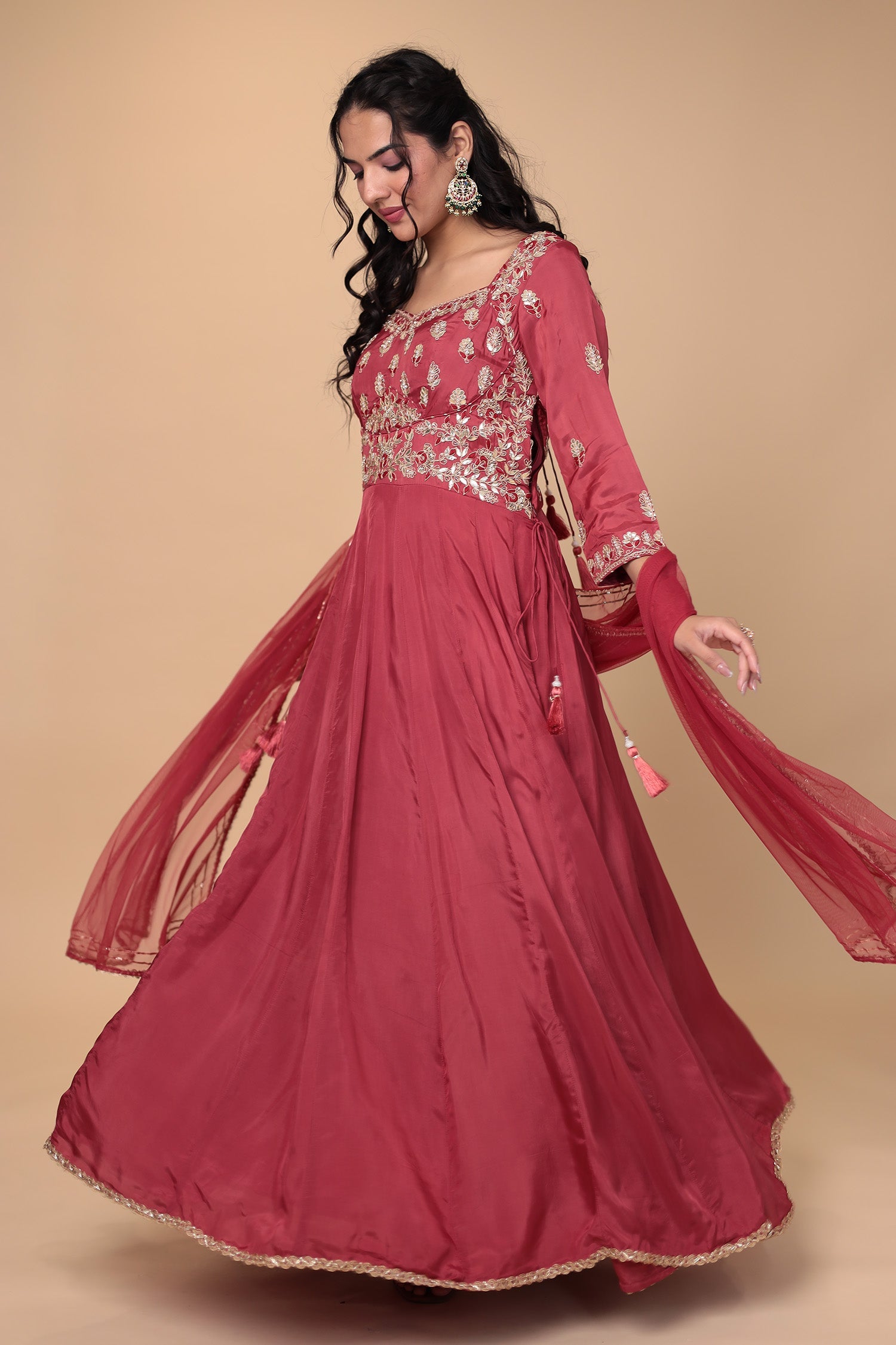 Anarkali Silk Suit with Gota Patti and Thread work