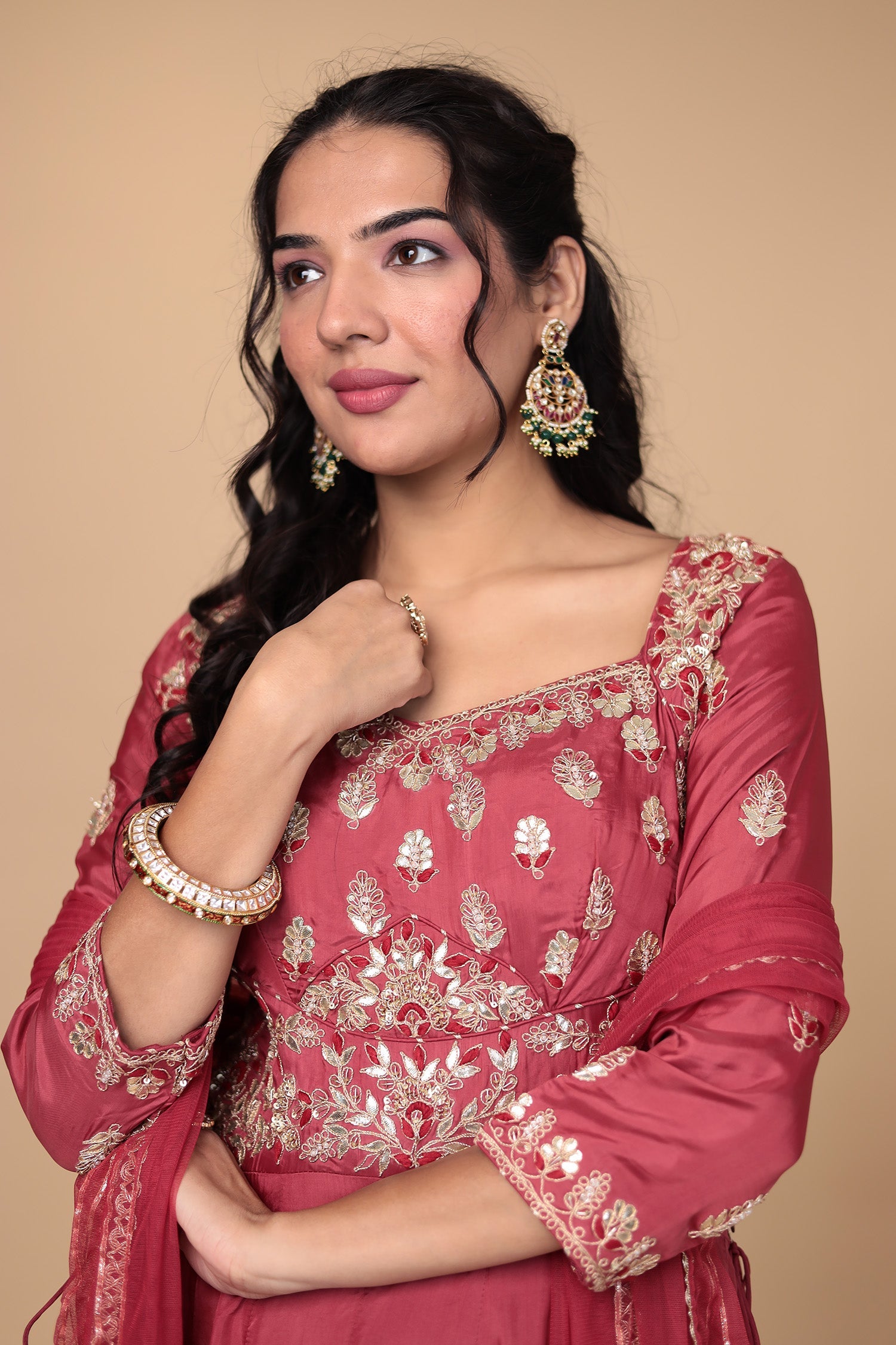 Anarkali Silk Suit with Gota Patti and Thread work