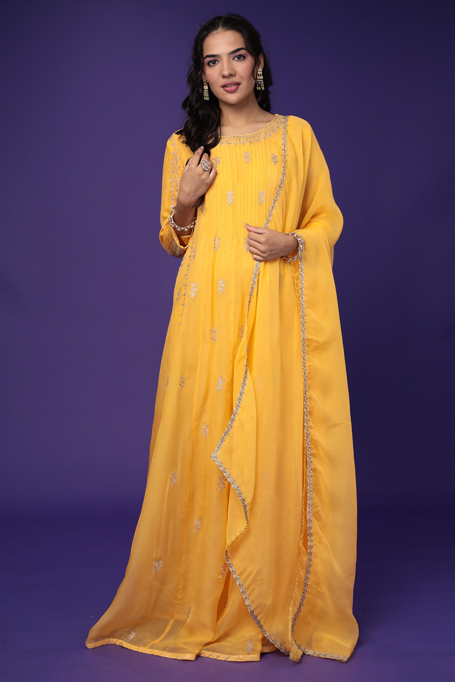 Anarkali Organza Suit with Pittan work