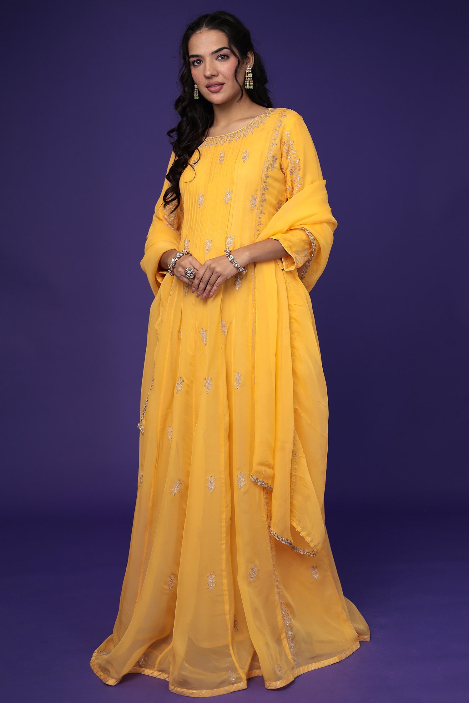 Anarkali Organza Suit with Pittan work