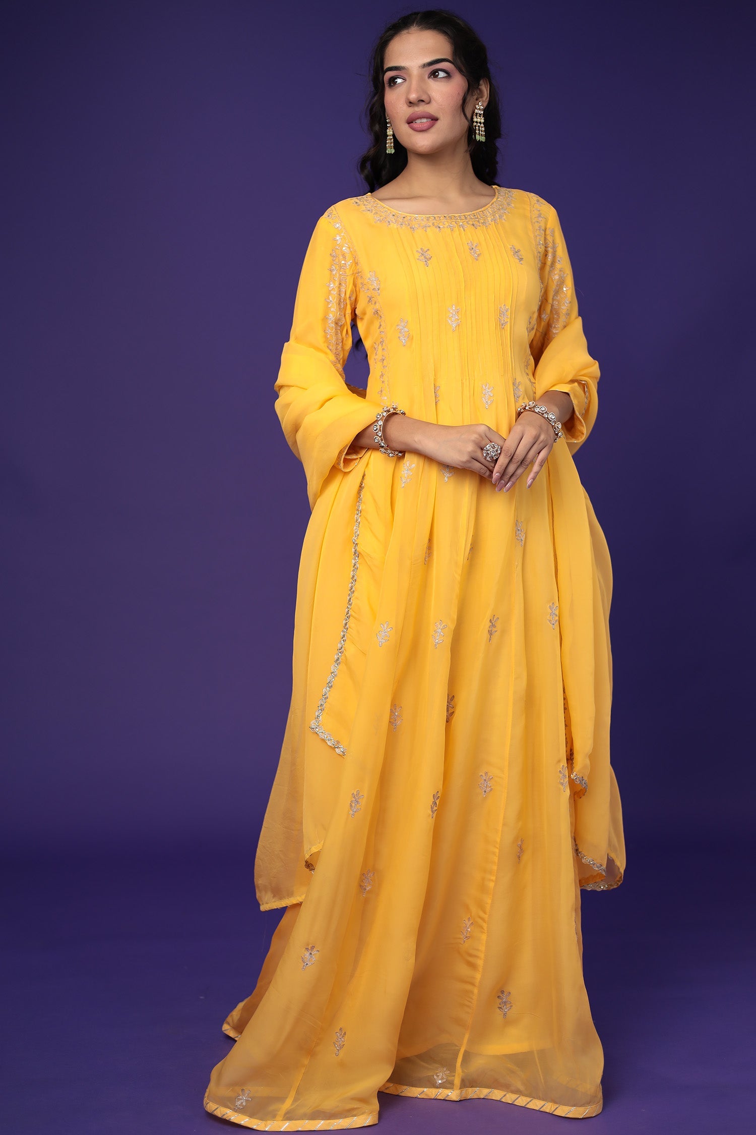 Anarkali Organza Suit with Pittan work