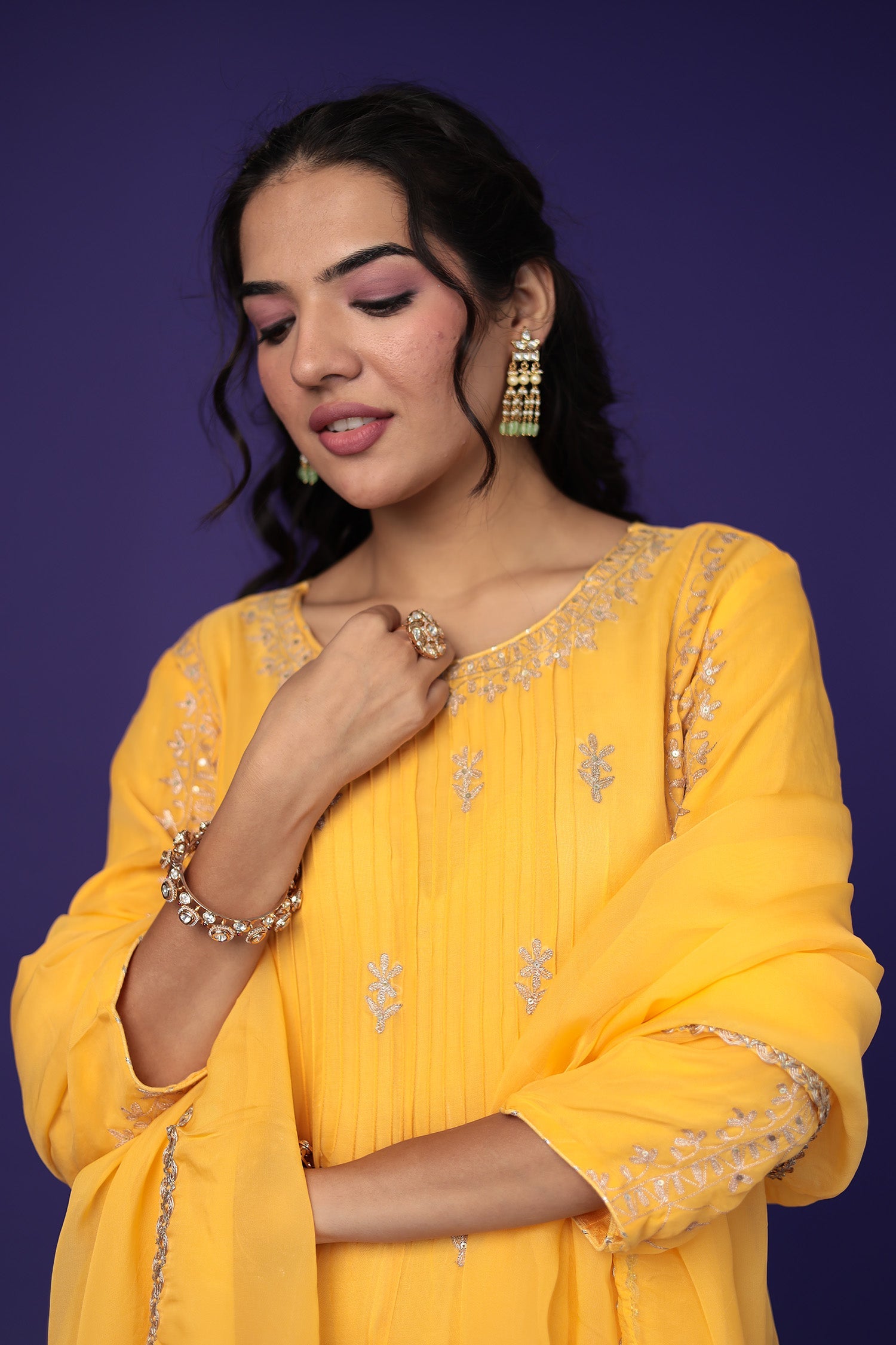 Anarkali Organza Suit with Pittan work