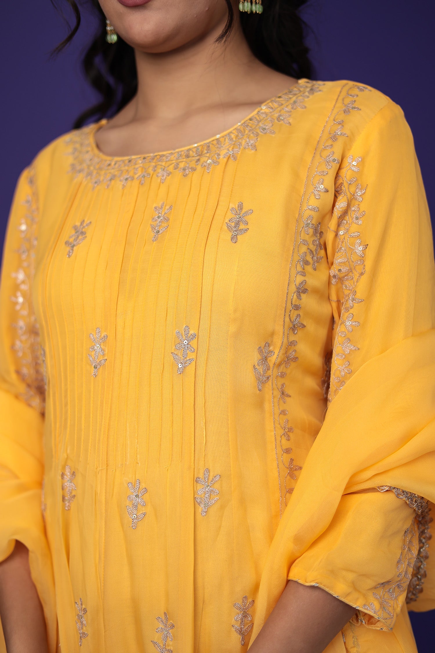 Anarkali Organza Suit with Pittan work