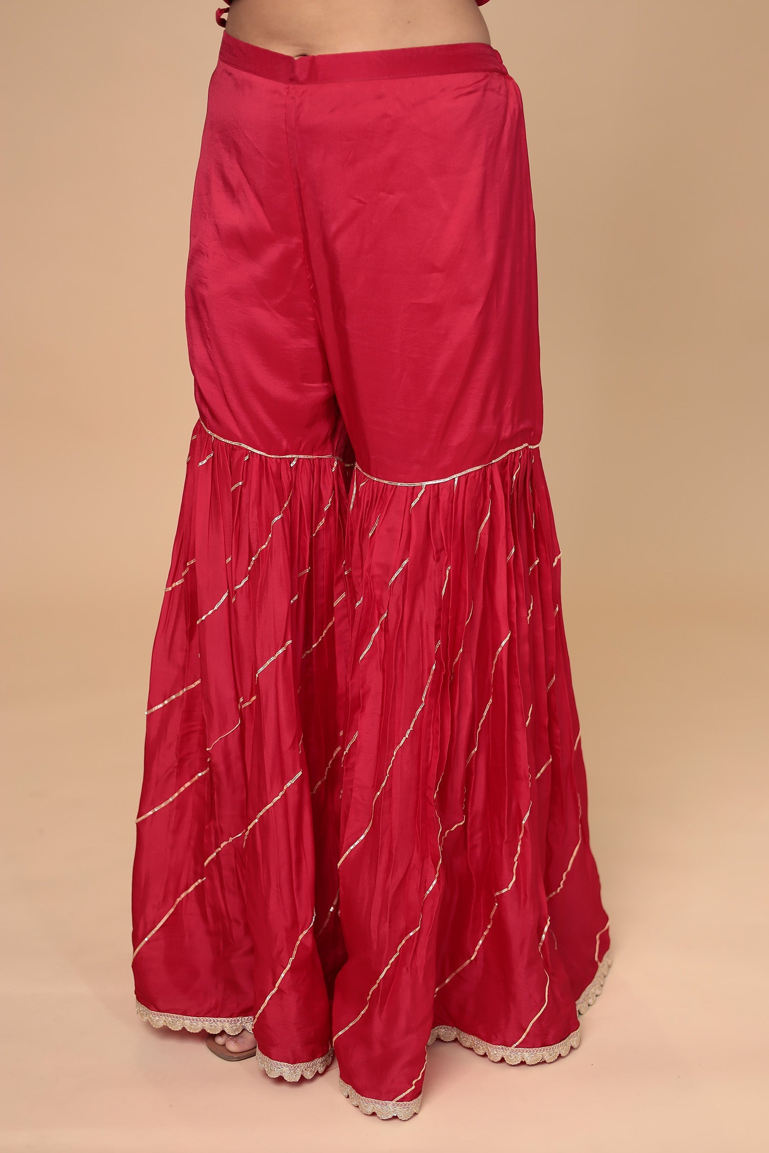 Peplum Silk Suit Embroidered with Gota Patti and Zardozi work