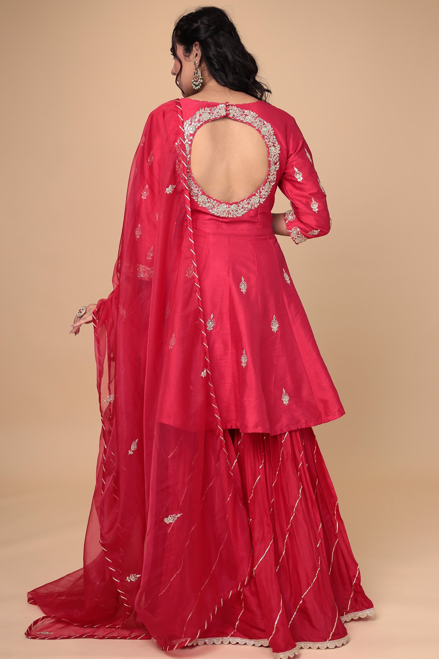 Peplum Silk Suit Embroidered with Gota Patti and Zardozi work