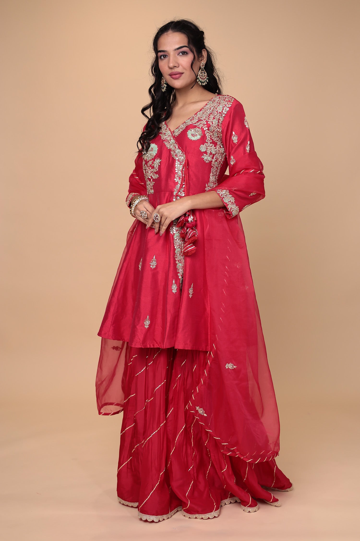 Peplum Silk Suit Embroidered with Gota Patti and Zardozi work