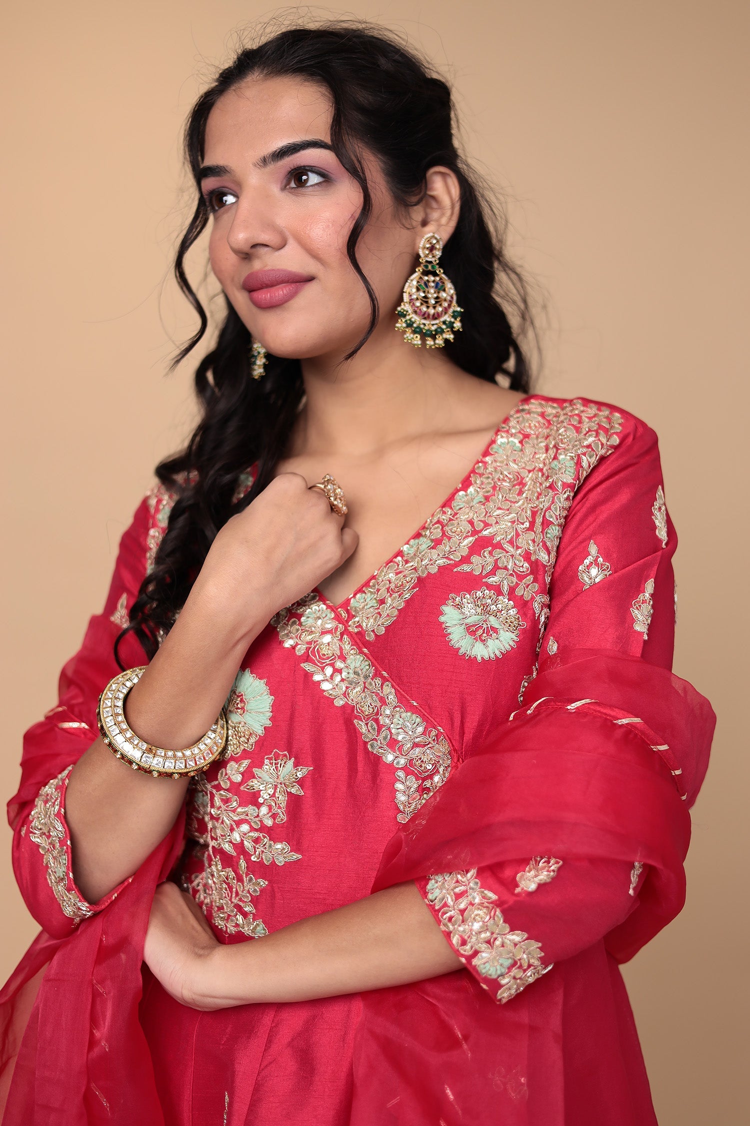 Peplum Silk Suit Embroidered with Gota Patti and Zardozi work