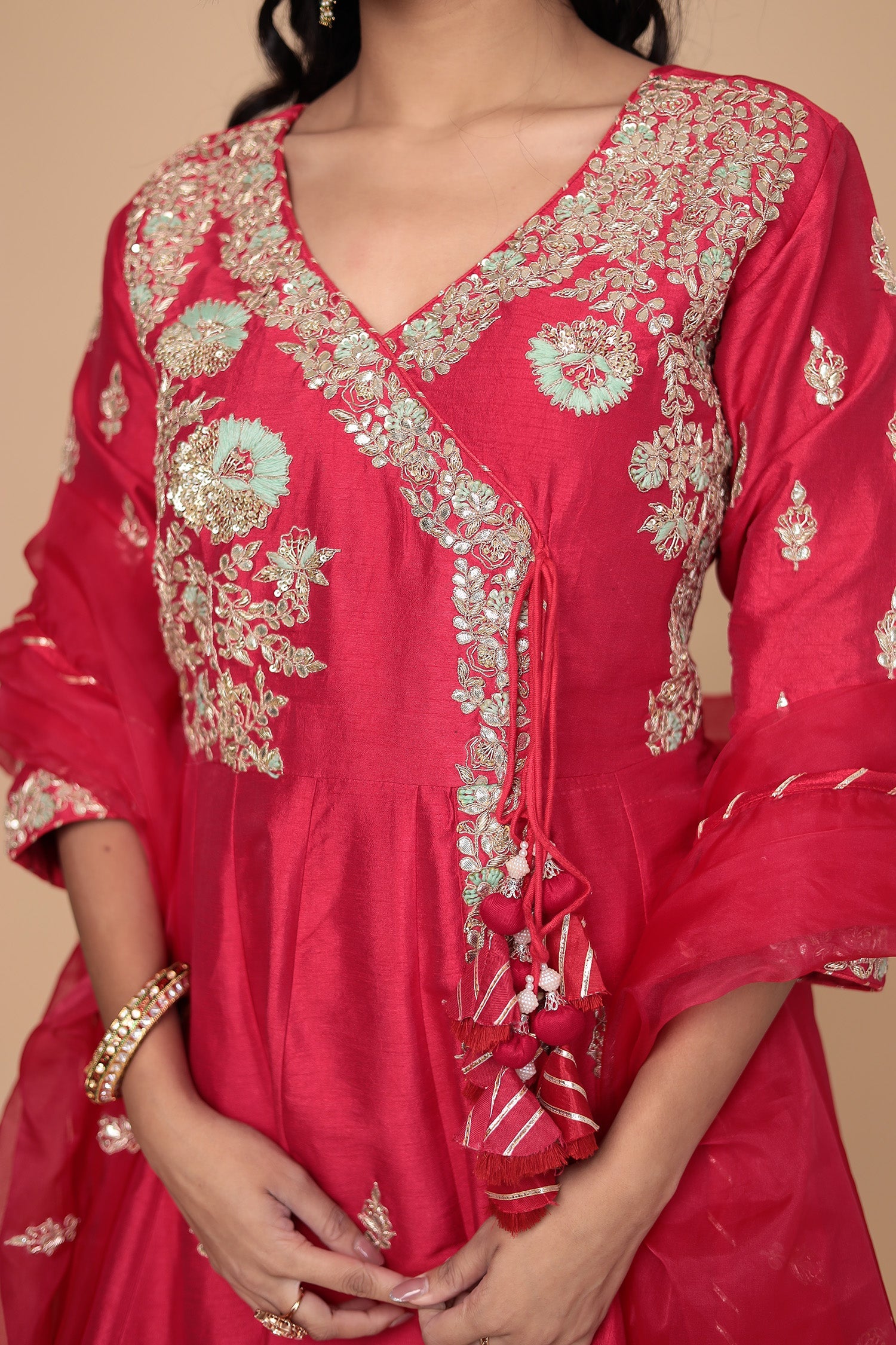 Peplum Silk Suit Embroidered with Gota Patti and Zardozi work