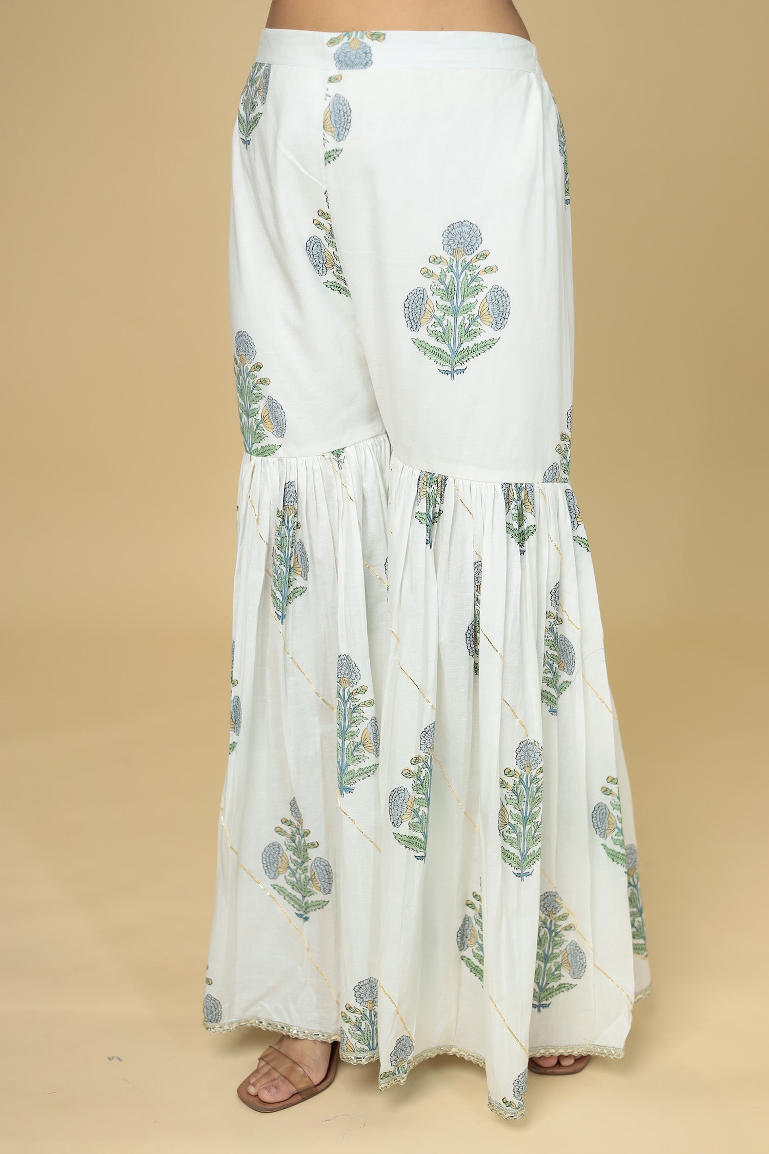 Printed Chanderi Peplum Suit with Gota Patti work