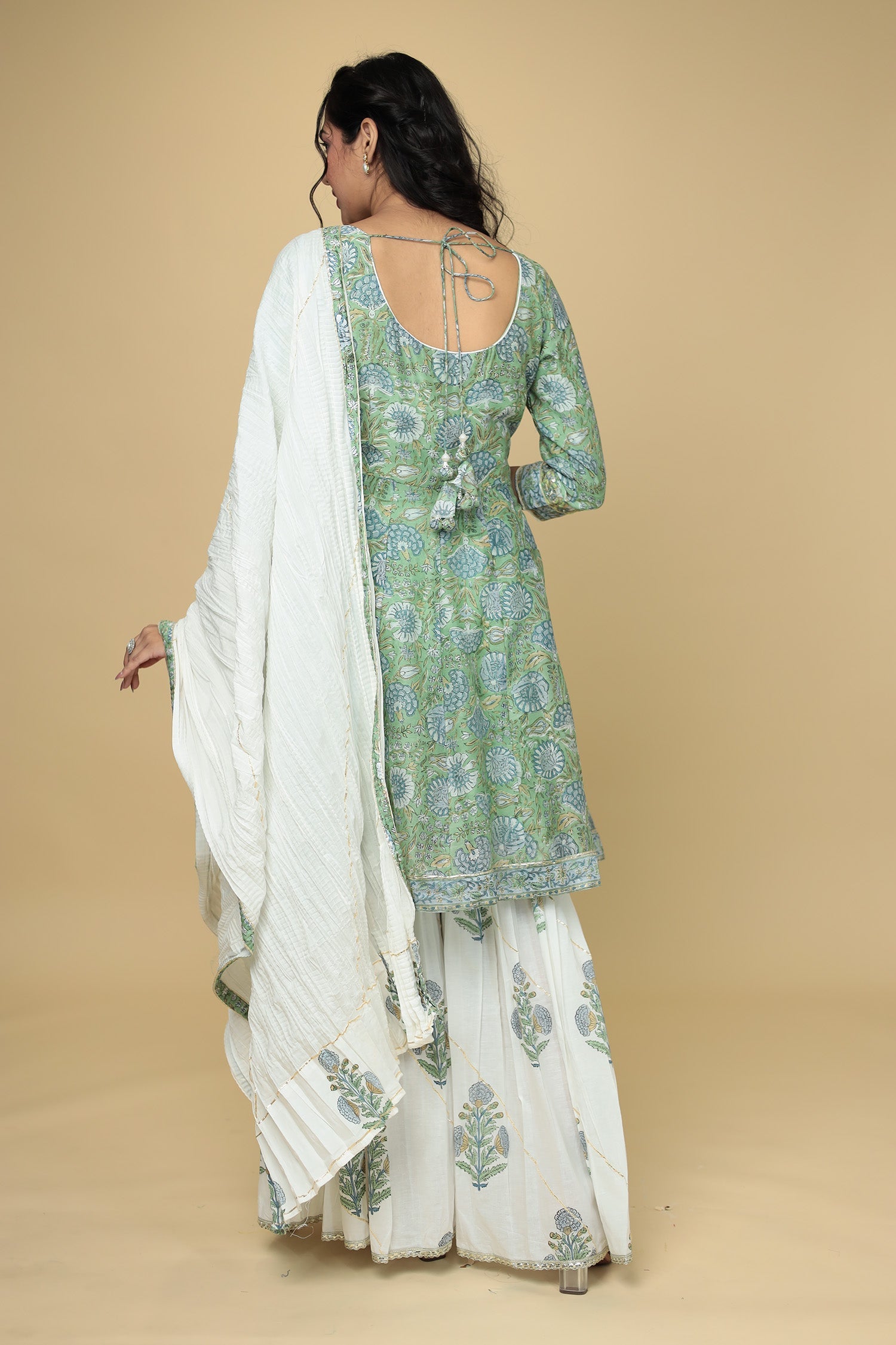 Printed Chanderi Peplum Suit with Gota Patti work