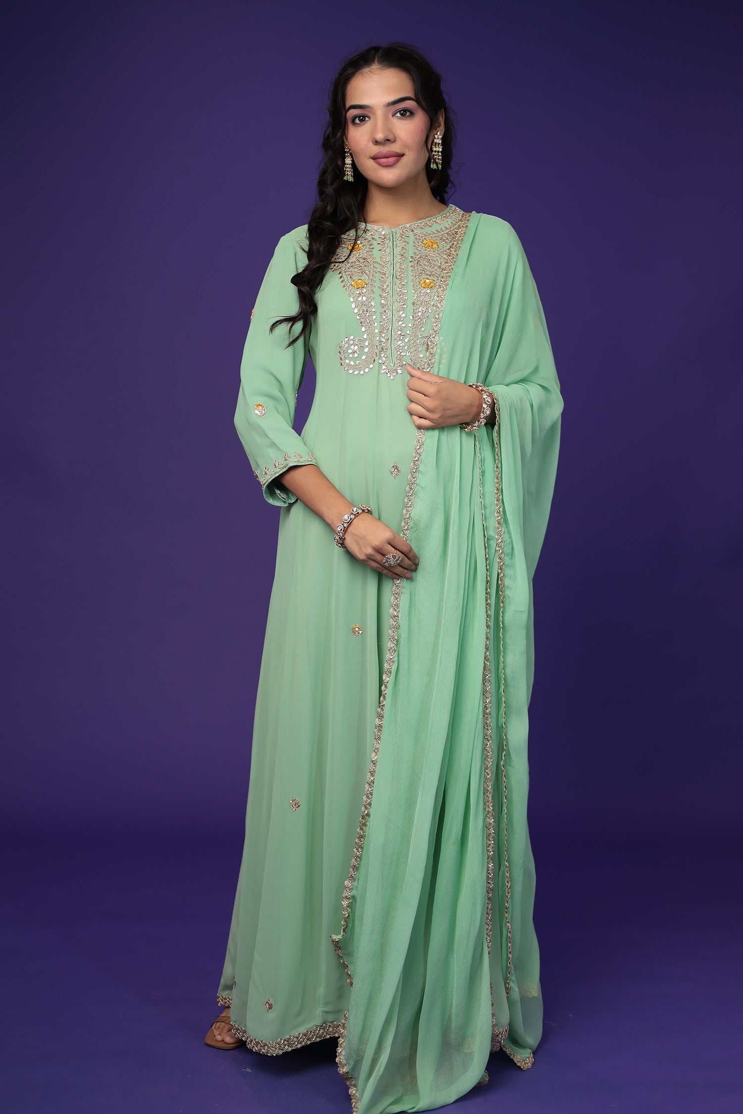 Anarkali Georgette Suit Embroidered with Gota Patti Work