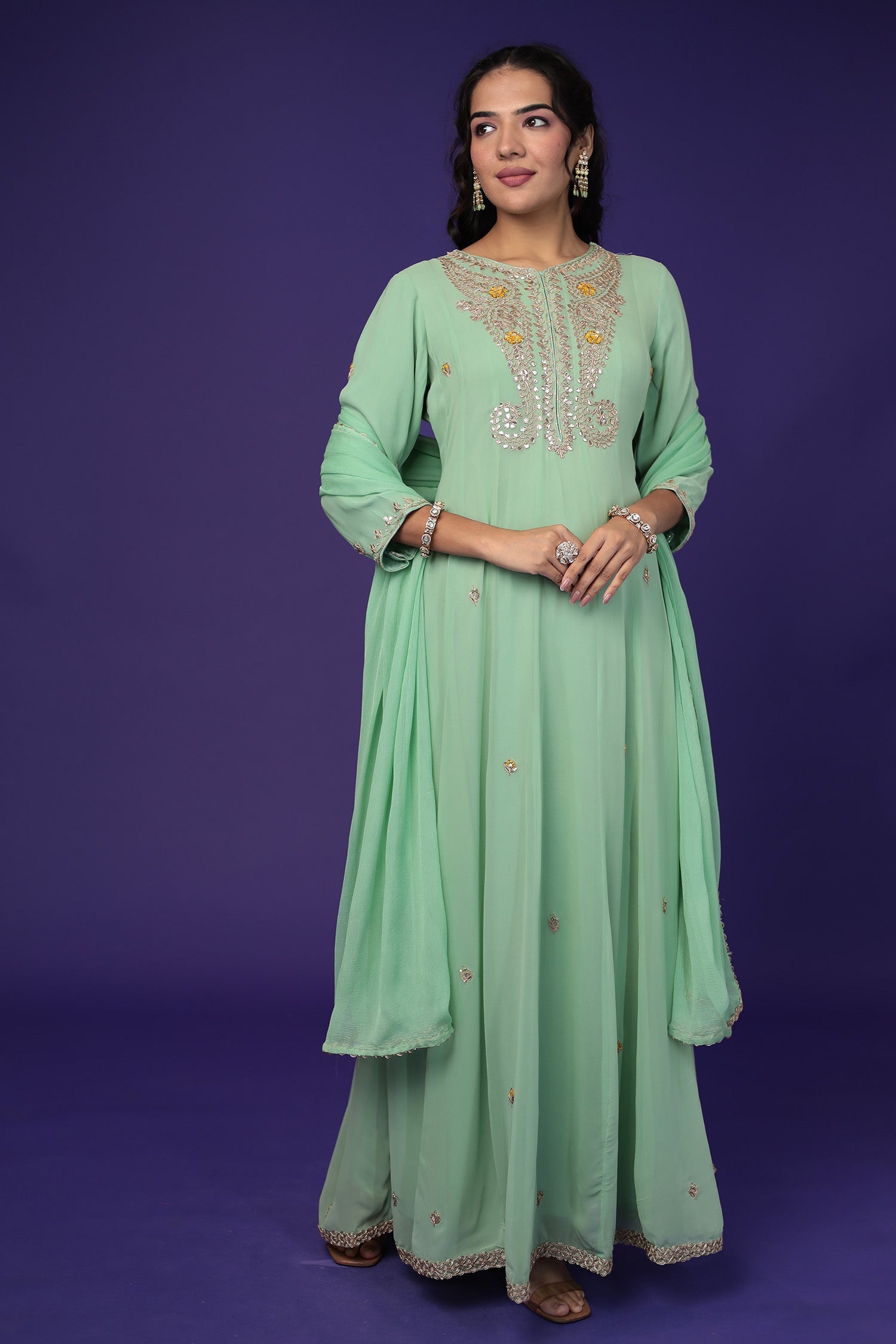 Anarkali Georgette Suit Embroidered with Gota Patti Work