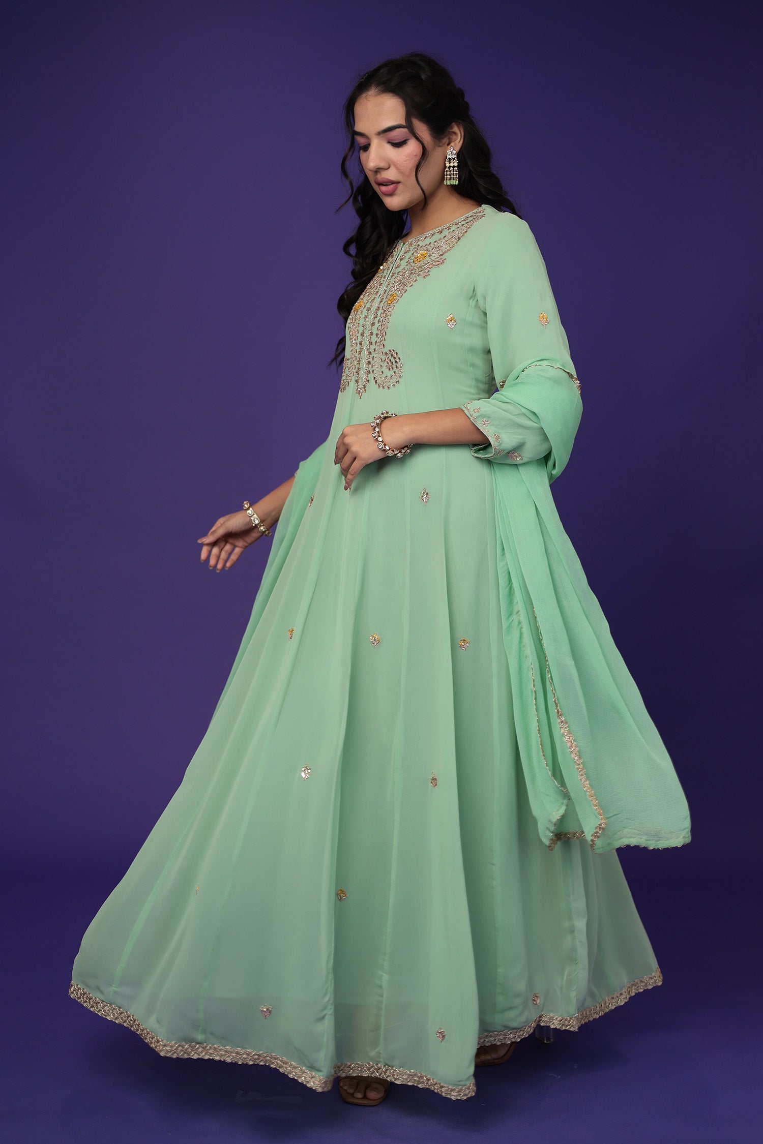 Anarkali Georgette Suit Embroidered with Gota Patti Work