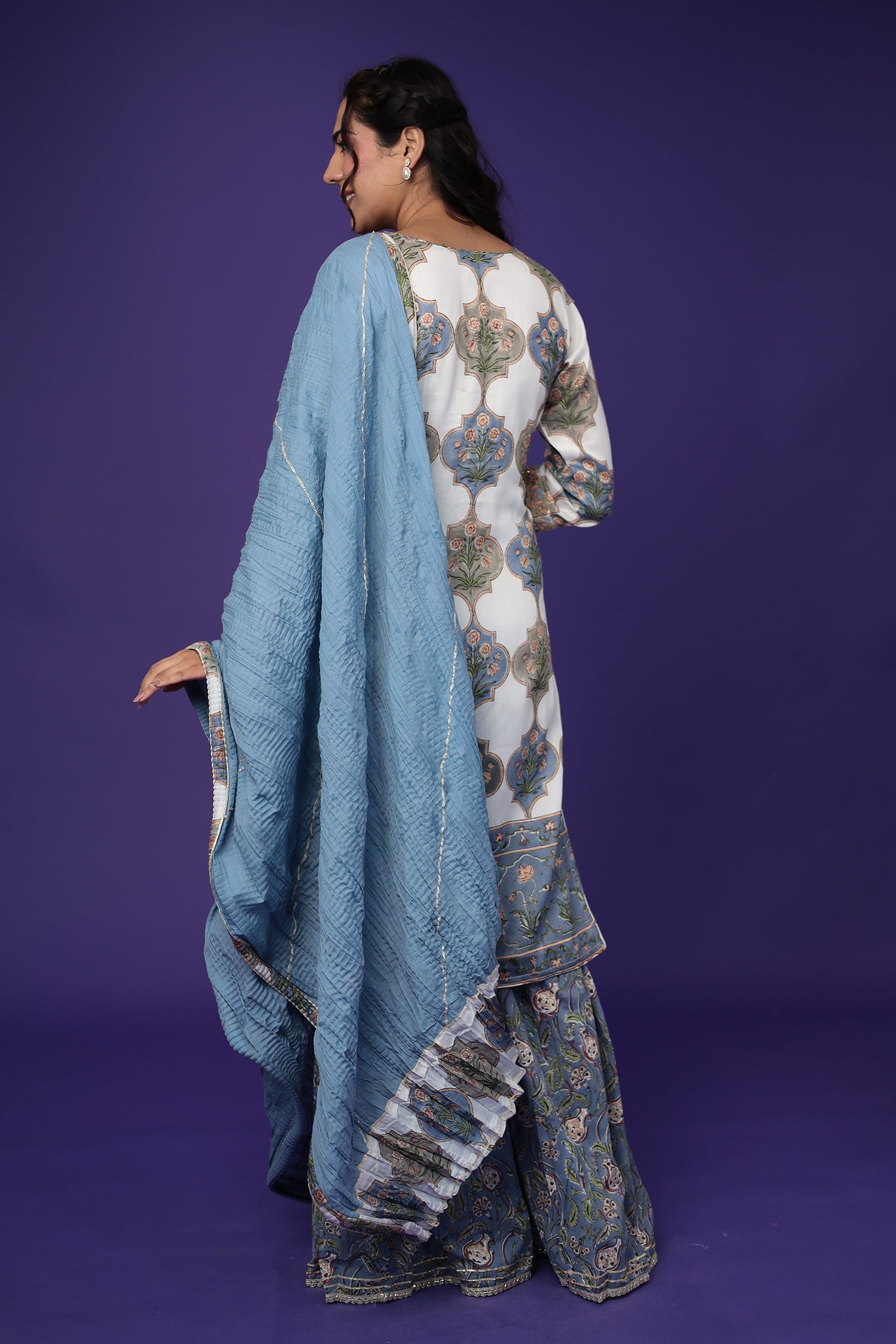 Embroidered Printed Chanderi Suit with Zardozi work