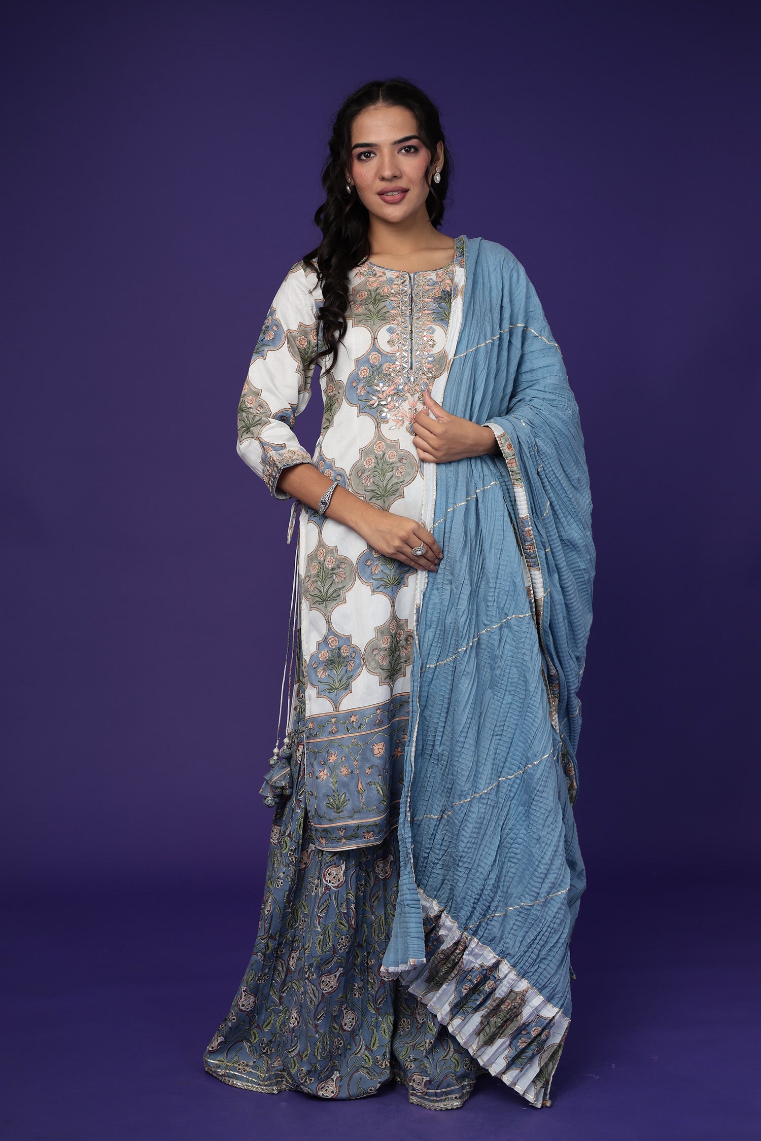 Embroidered Printed Chanderi Suit with Zardozi work