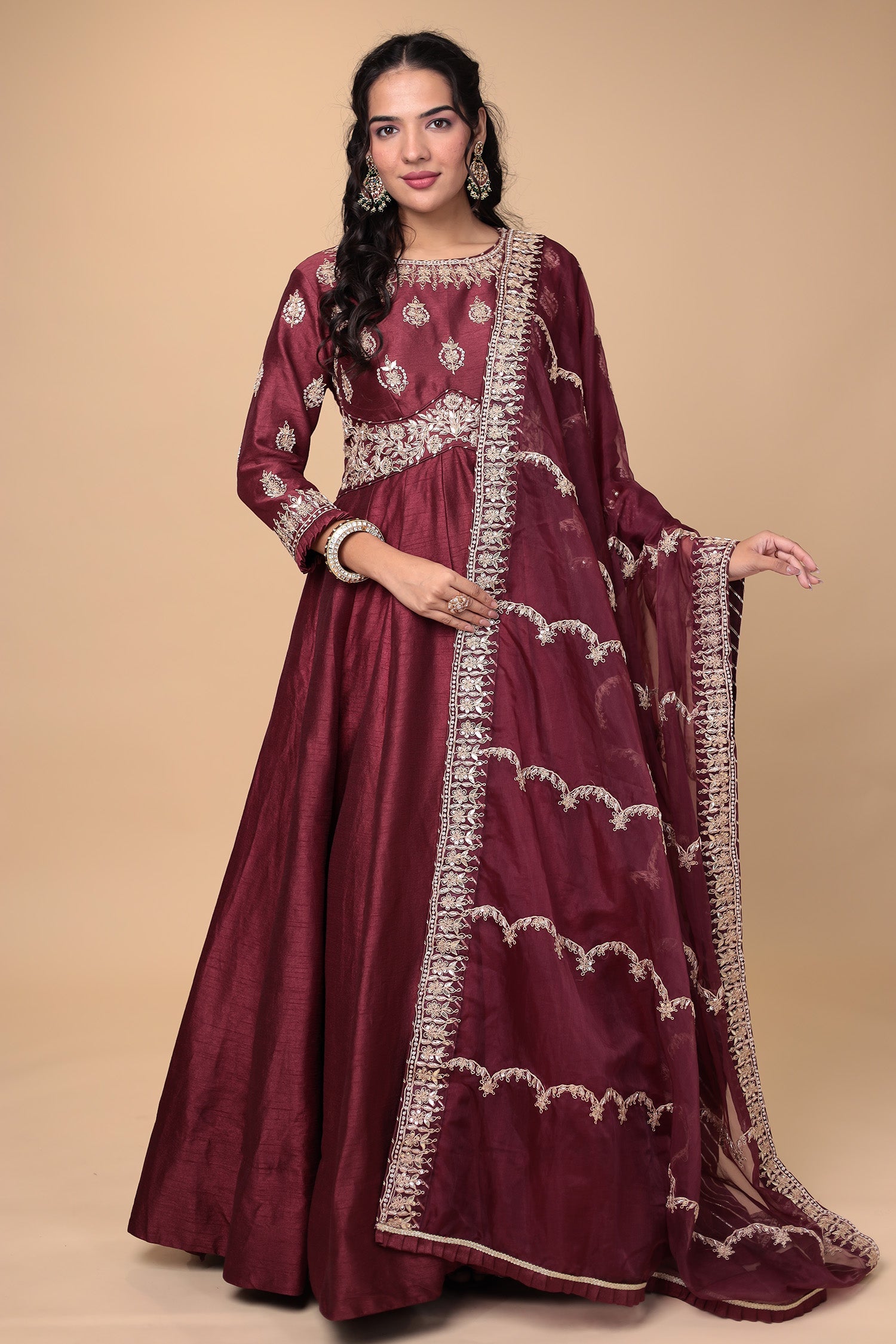 Anarkali Silk Suit with Gota Patti and Zardozi work