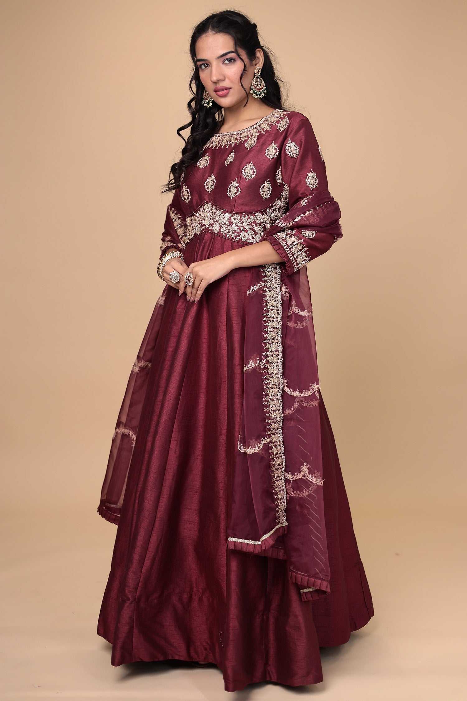 Anarkali Silk Suit with Gota Patti and Zardozi work