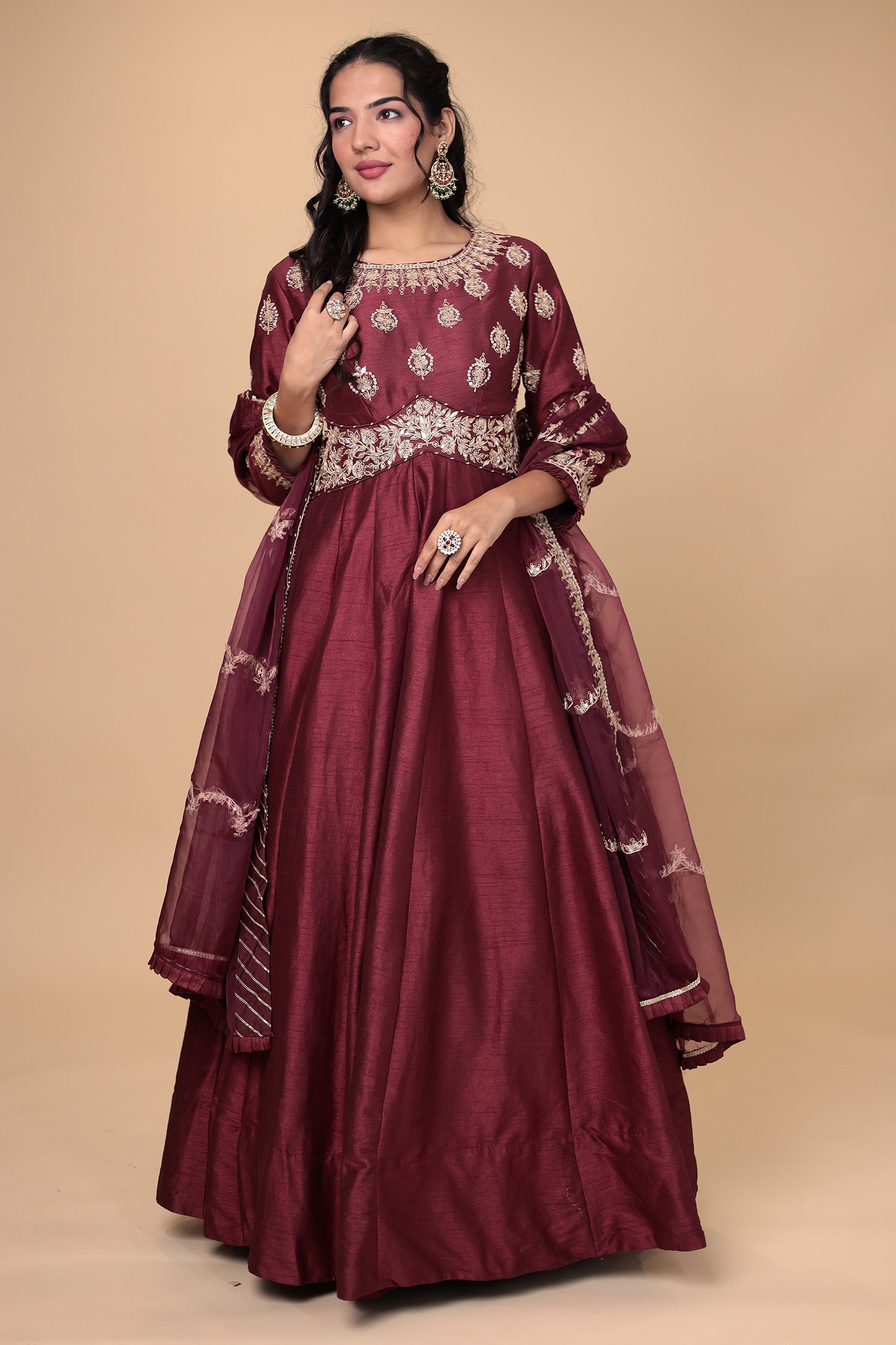 Anarkali Silk Suit with Gota Patti and Zardozi work