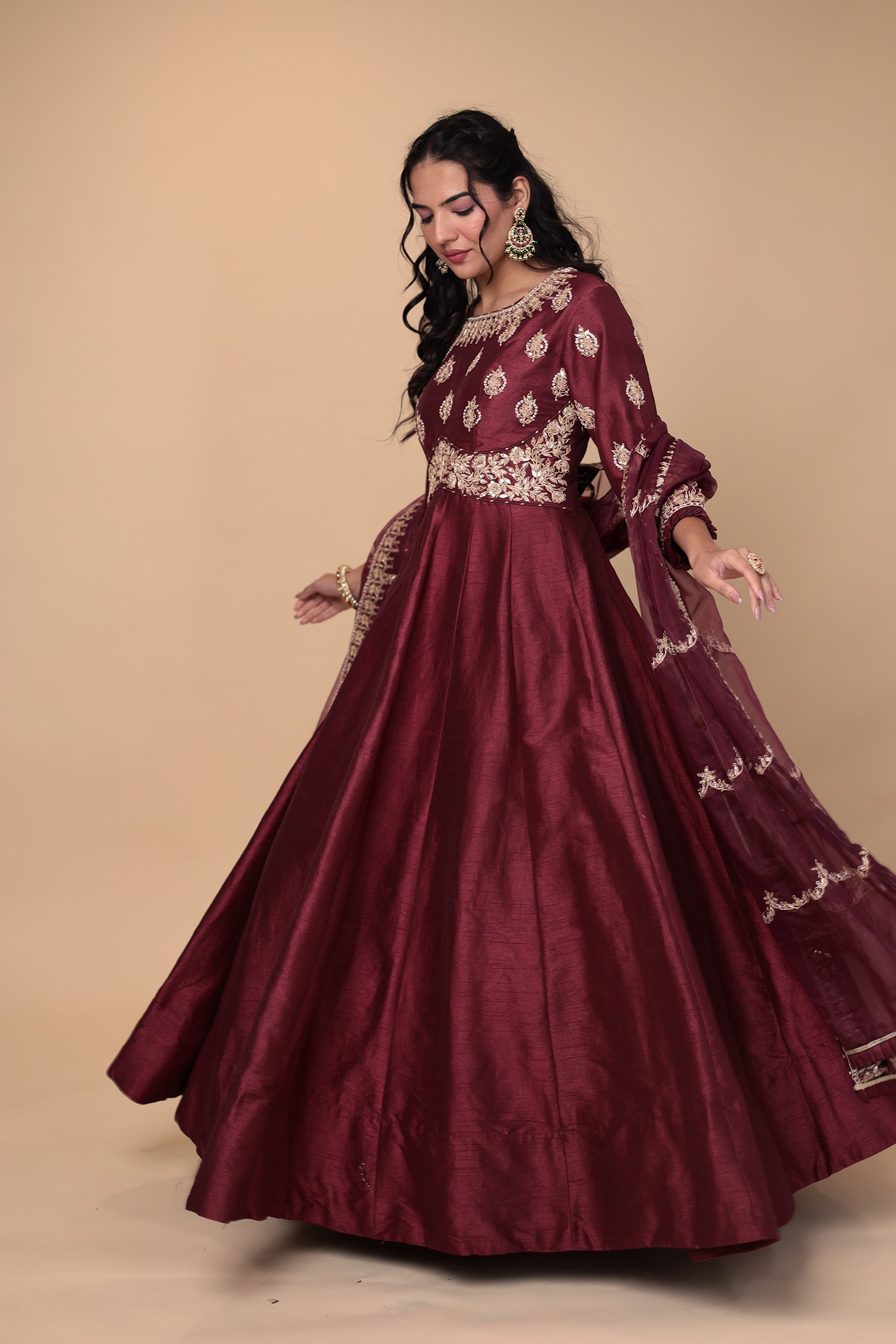 Anarkali Silk Suit with Gota Patti and Zardozi work
