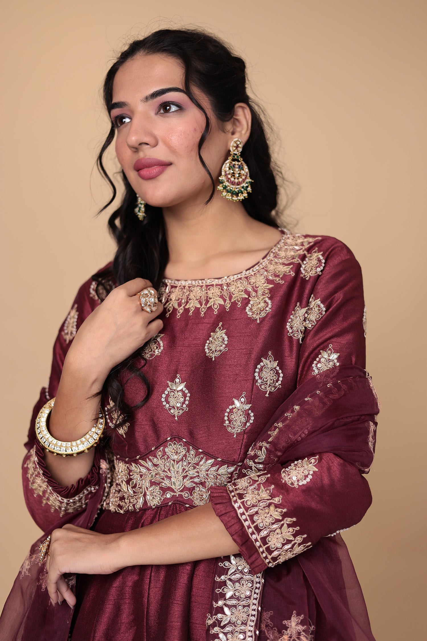 Anarkali Silk Suit with Gota Patti and Zardozi work