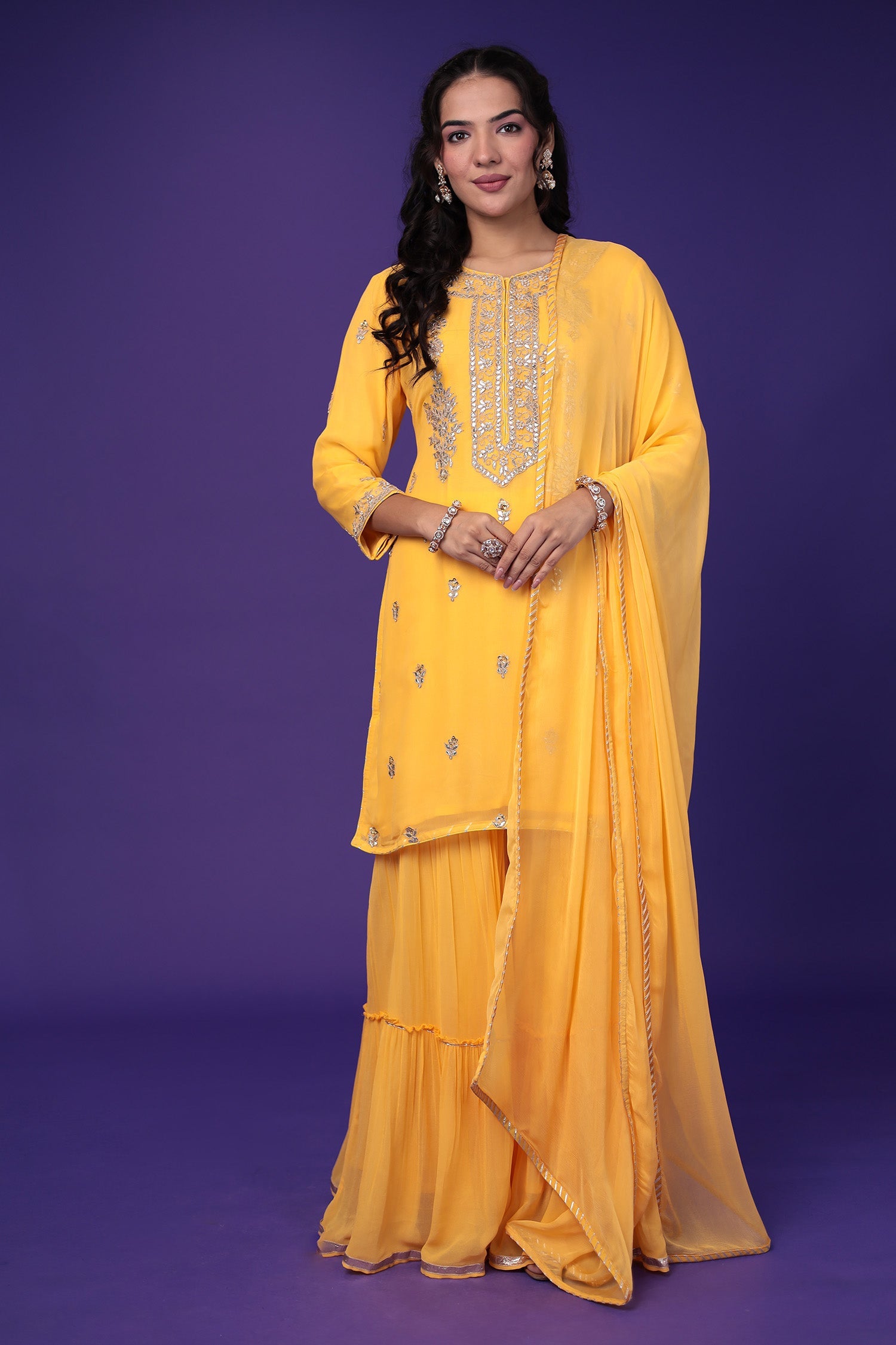 Georgette Sharara Suit with Dori and Gota Patti work