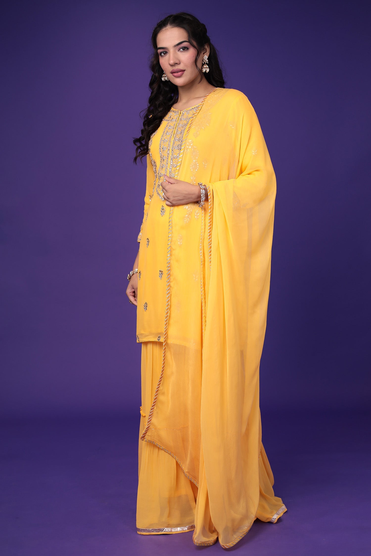 Georgette Sharara Suit with Dori and Gota Patti work