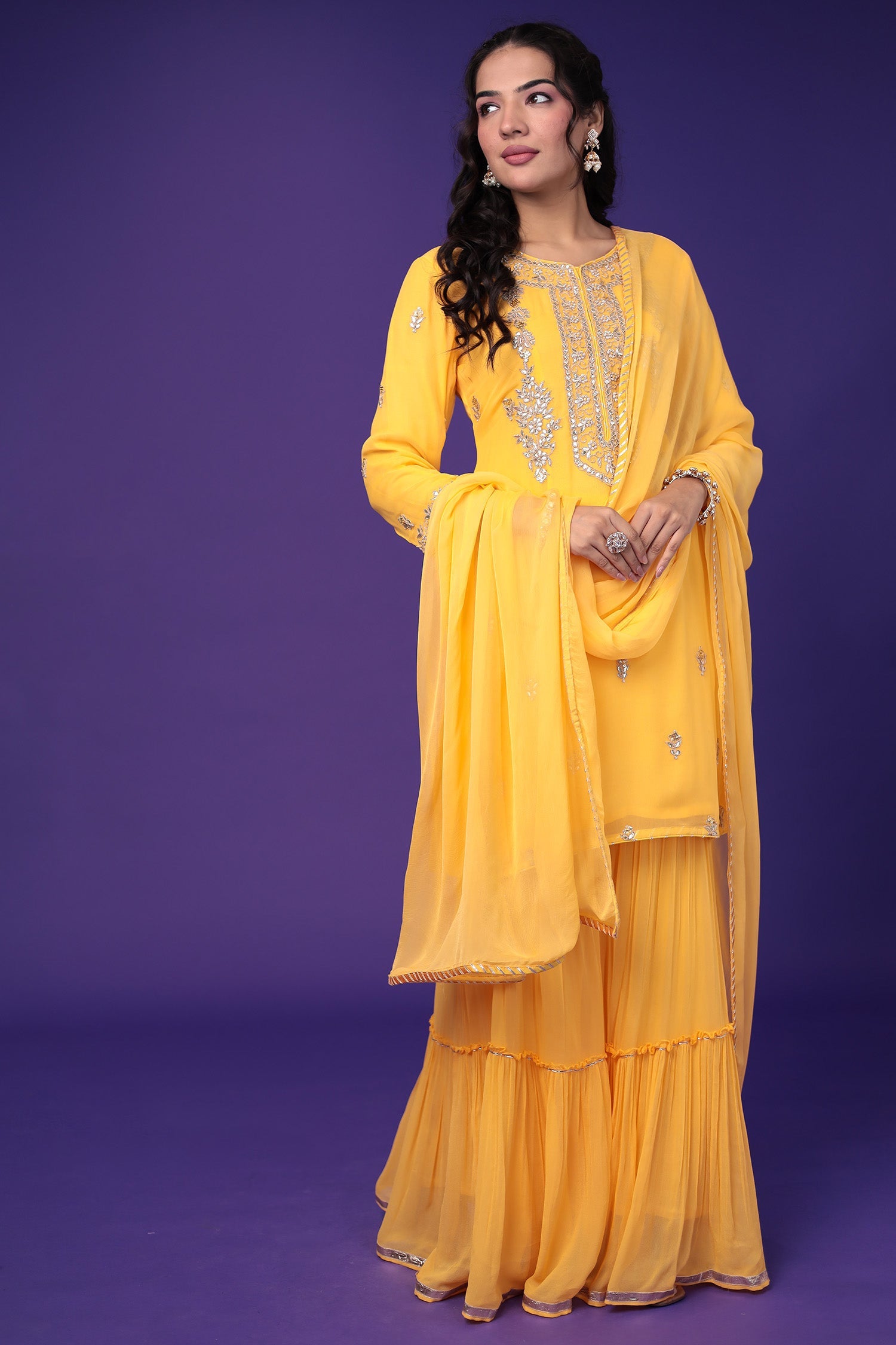 Georgette Sharara Suit with Dori and Gota Patti work