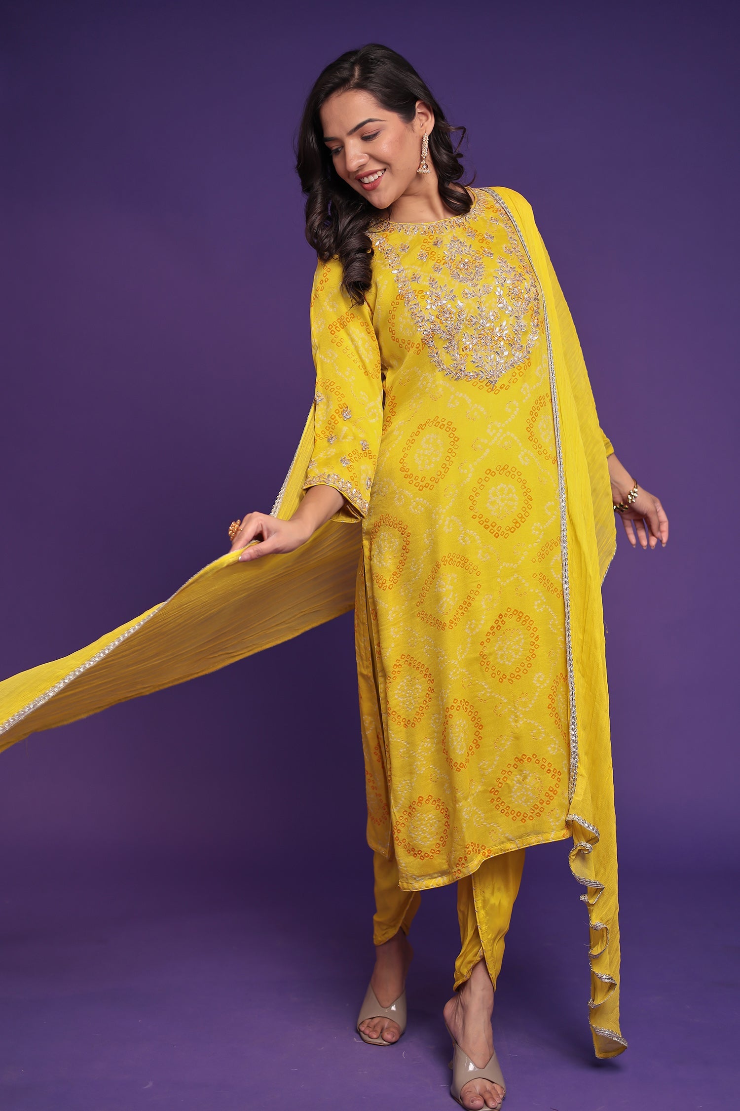 Bandhej Georgette Suit Embroidered with Gota Patti work