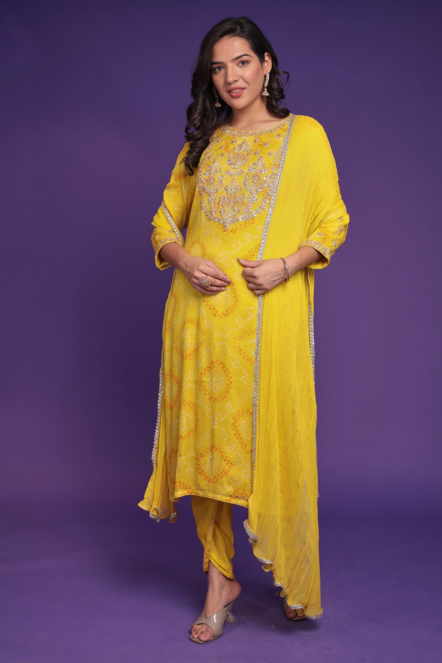 Bandhej Georgette Suit Embroidered with Gota Patti work