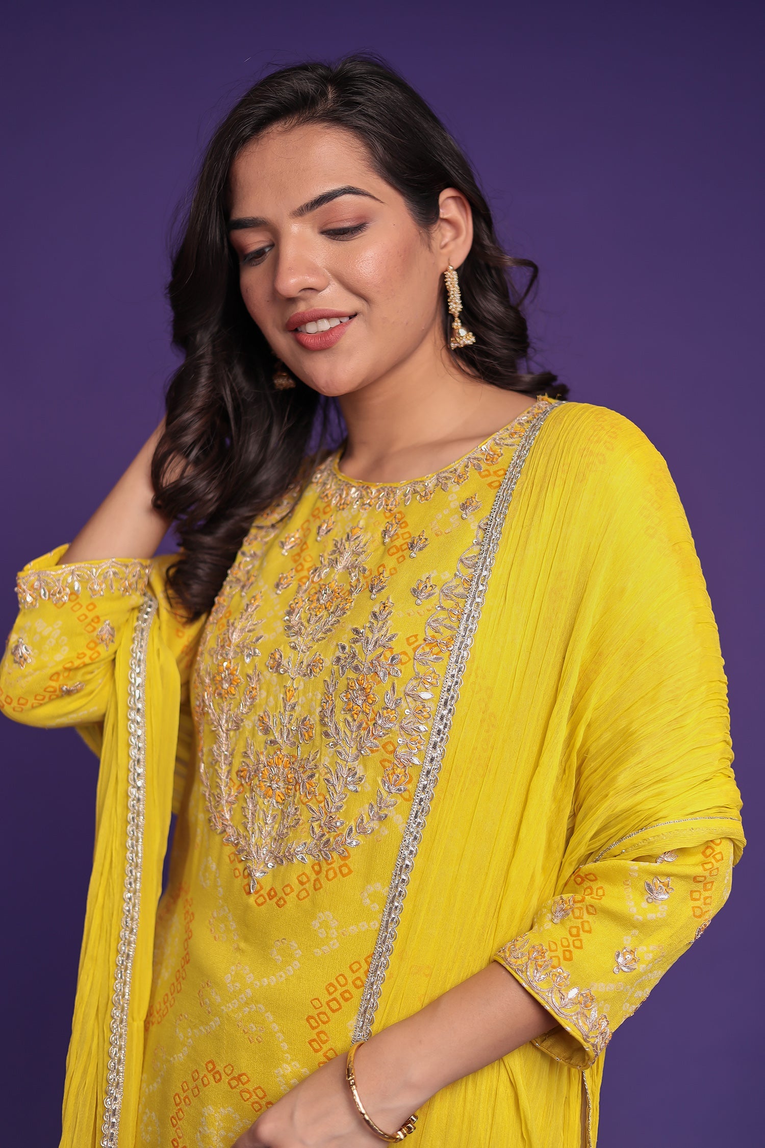 Bandhej Georgette Suit Embroidered with Gota Patti work