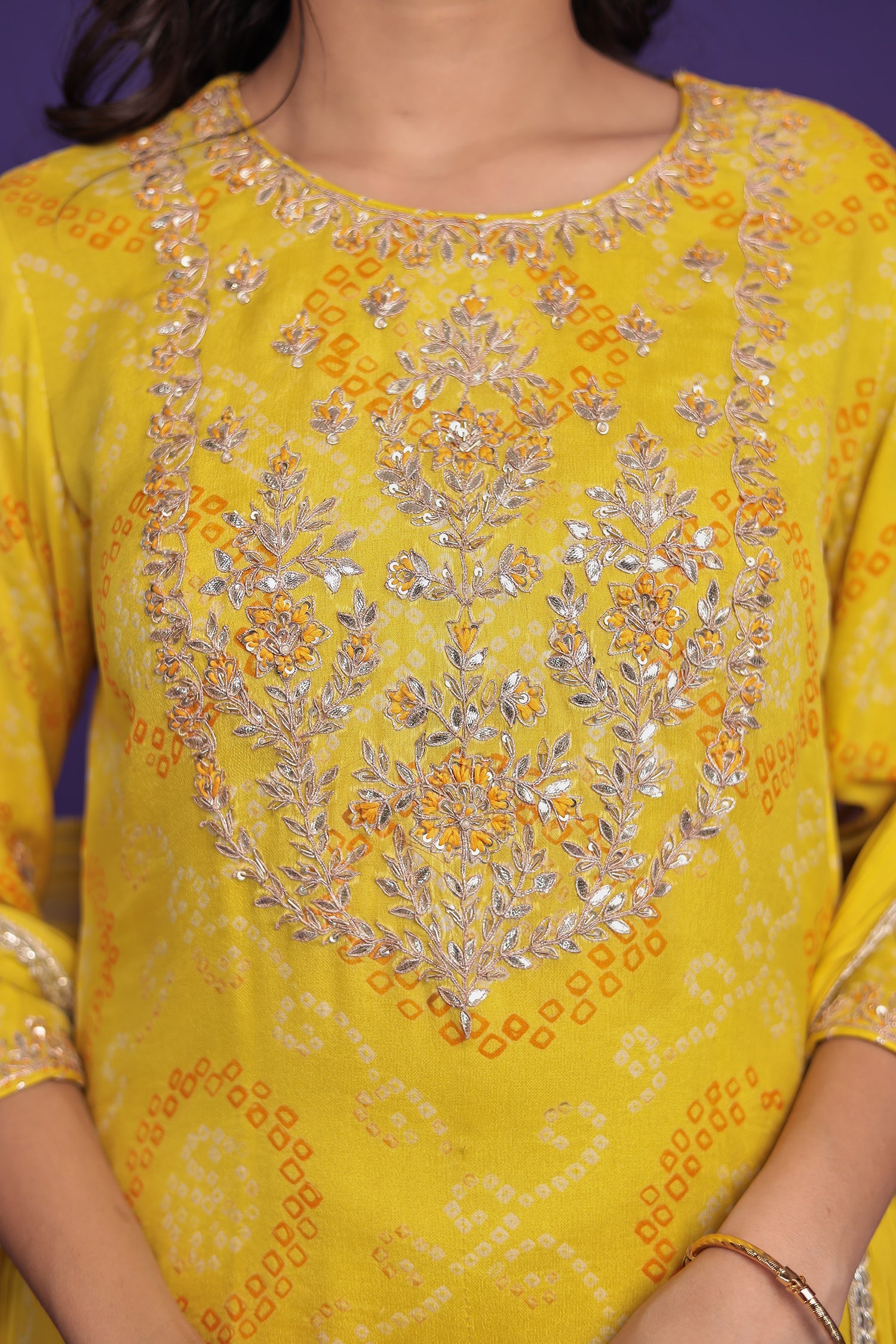 Bandhej Georgette Suit Embroidered with Gota Patti work