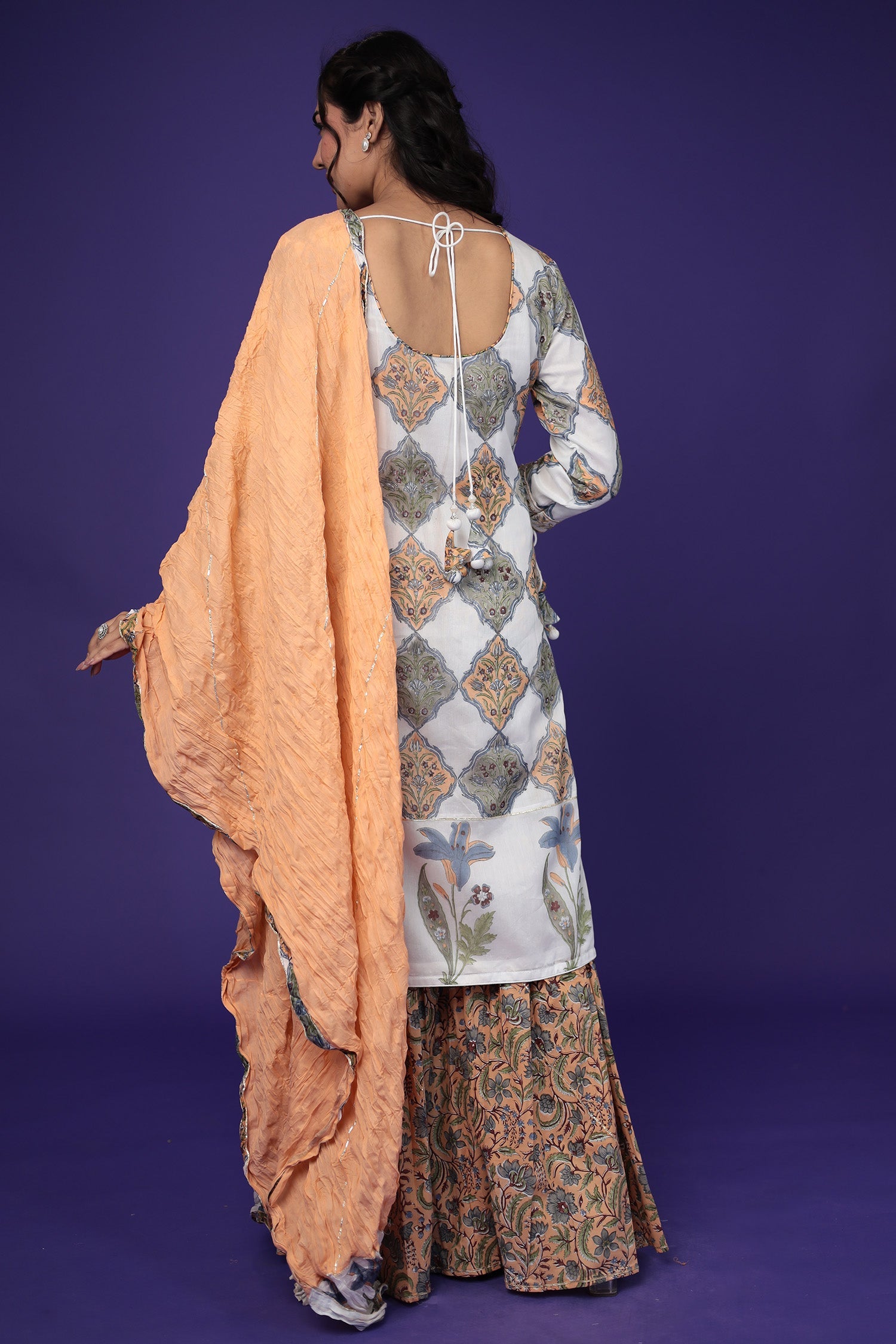 Printed Chanderi Suit with Embroidered work