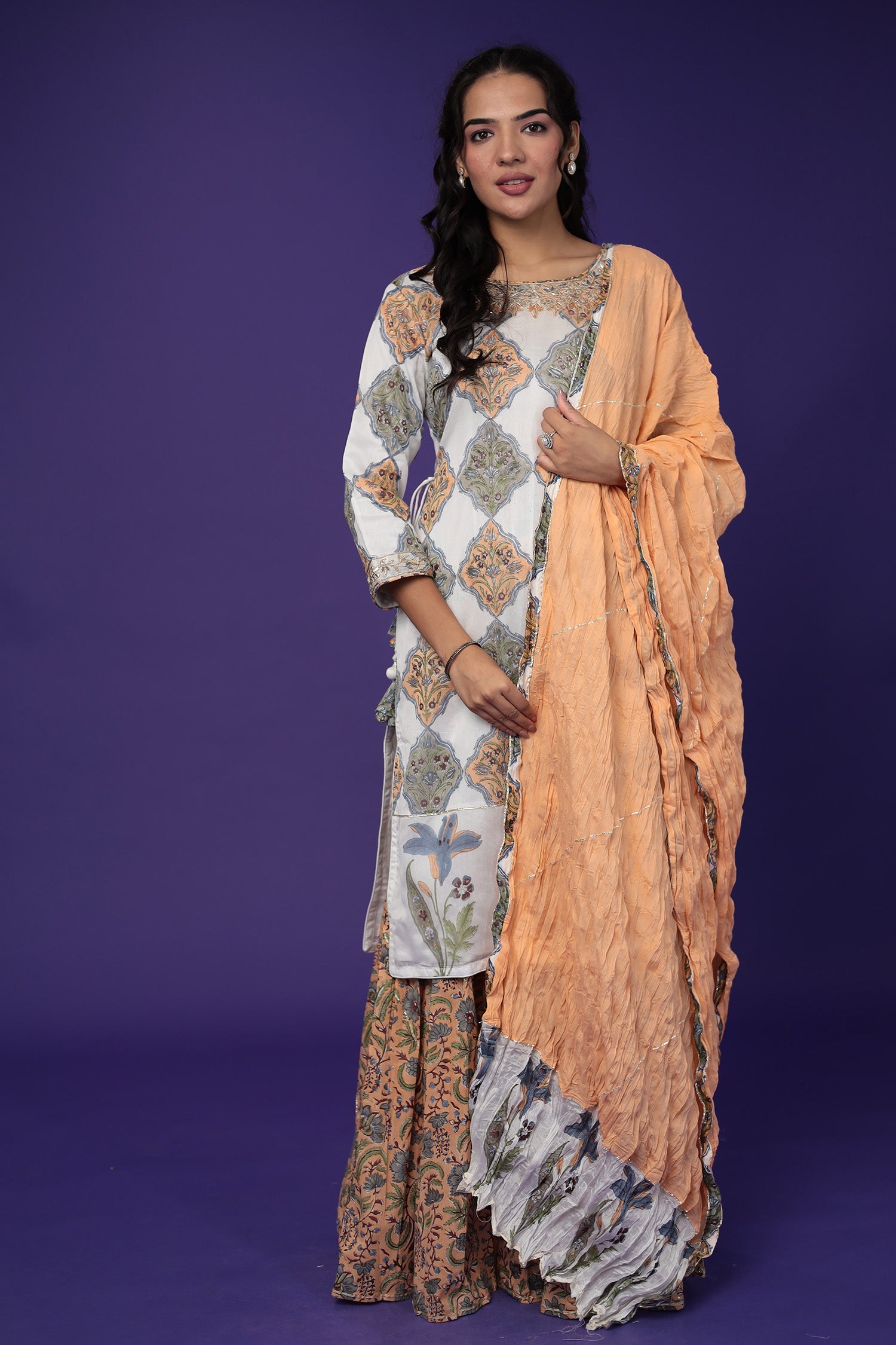 Printed Chanderi Suit with Embroidered work