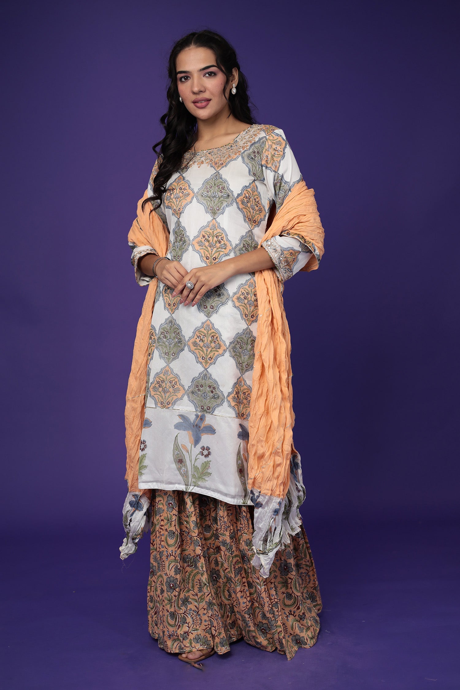 Printed Chanderi Suit with Embroidered work